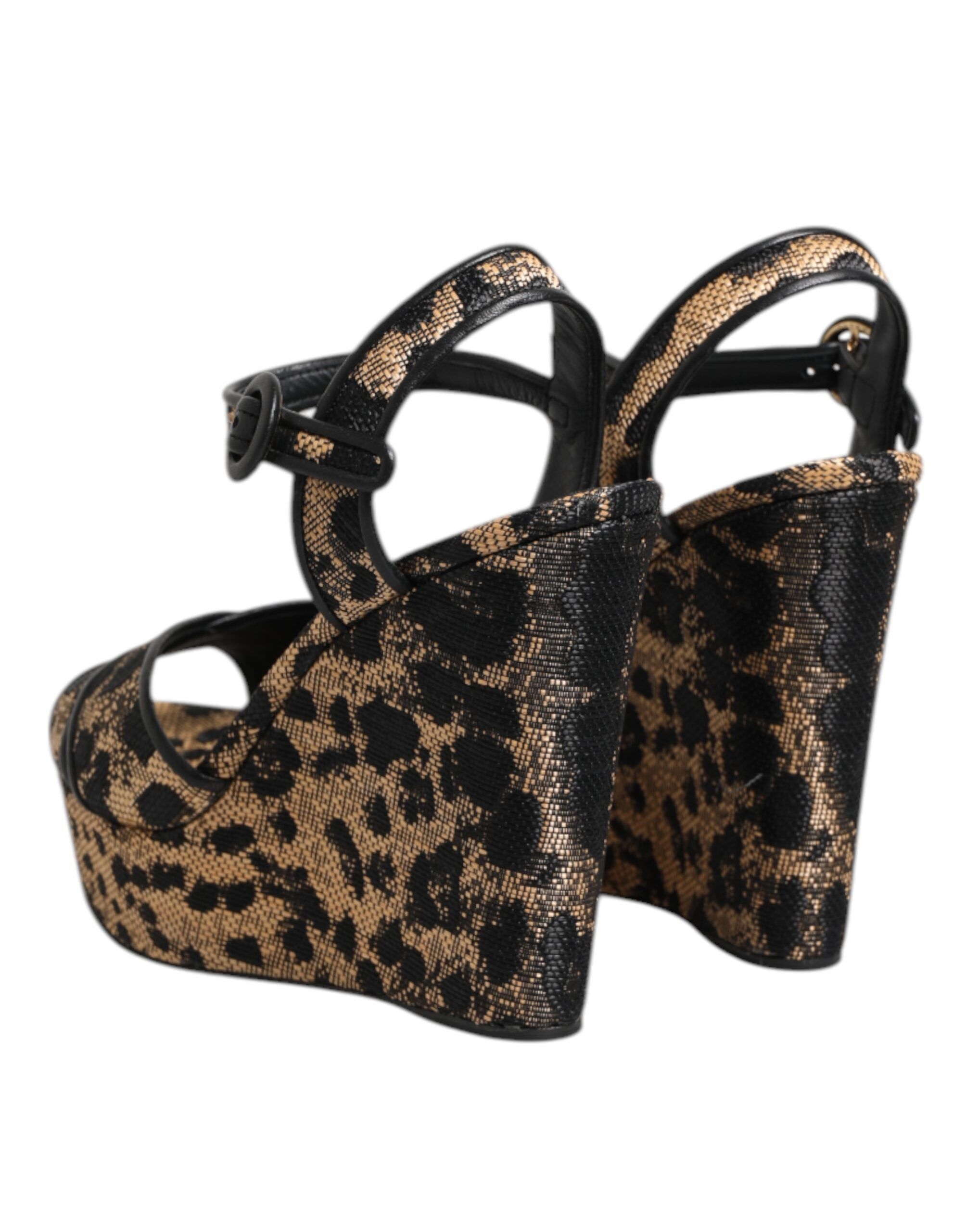 Brown Leopard Wedges Ankle Strap Sandals Women's Shoes - Dolce & Gabbana - Modalova