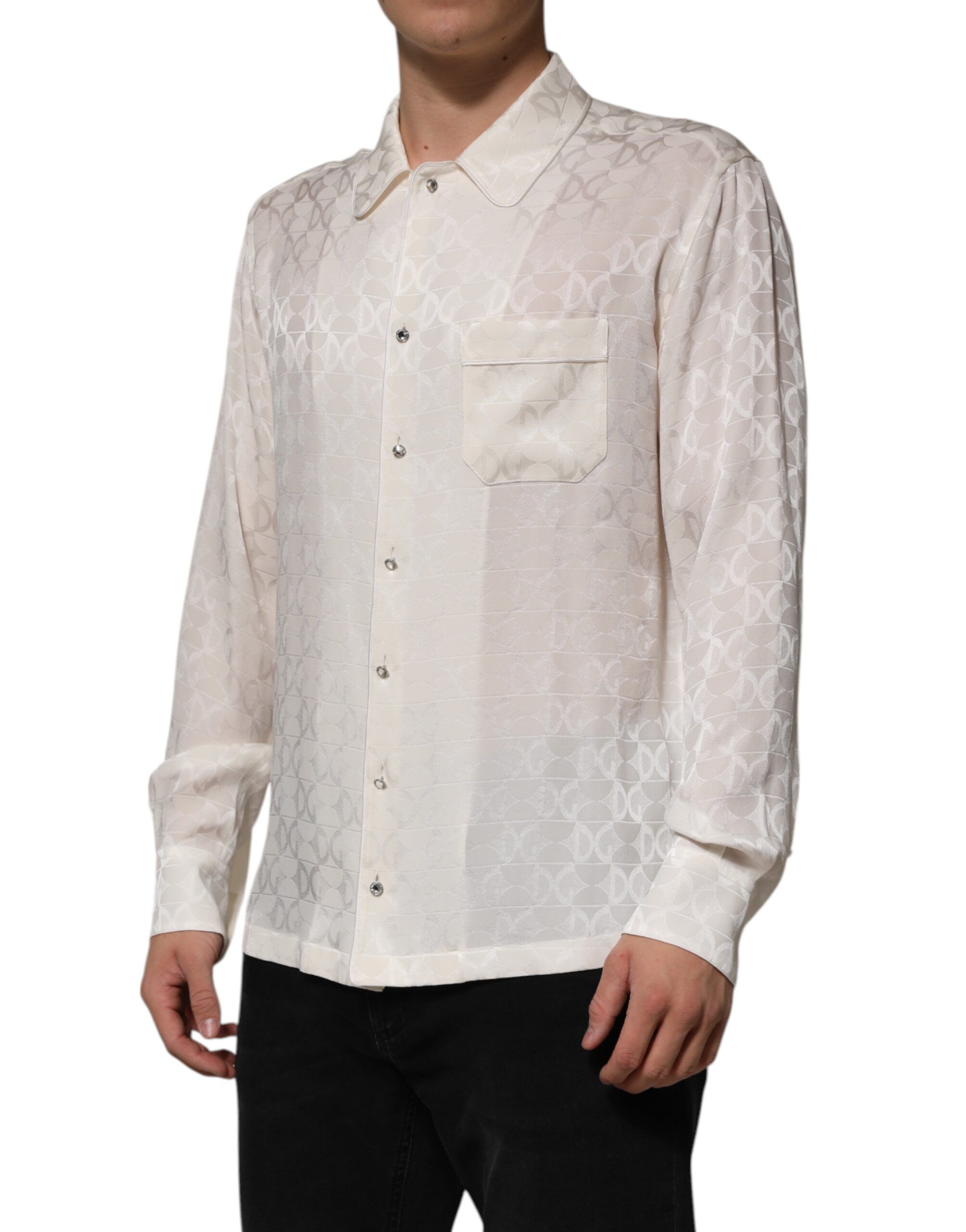 Silk DG Logo Print Long Sleeves Men's Shirt - Dolce & Gabbana - Modalova
