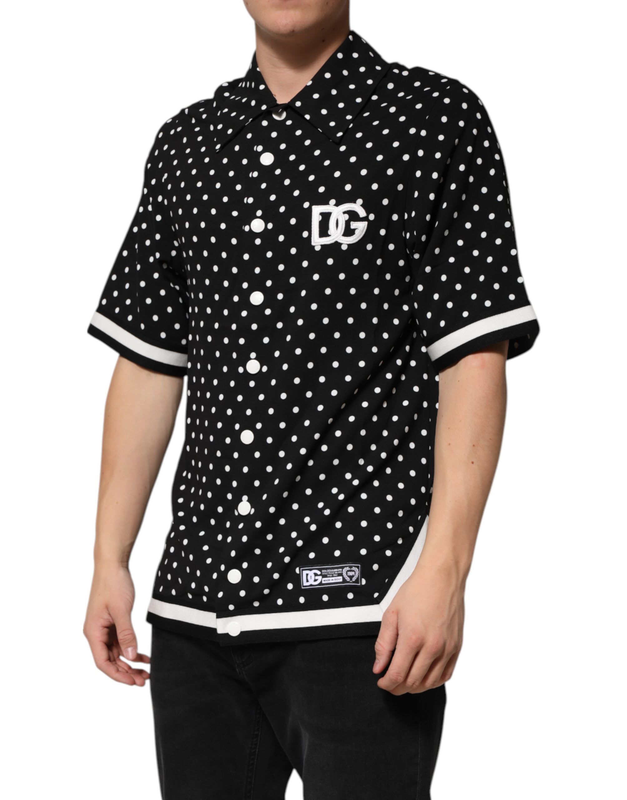 Black Polka Dot Short Sleeves Collared Polo Men's T-shirt - Dolce & Gabbana - Modalova