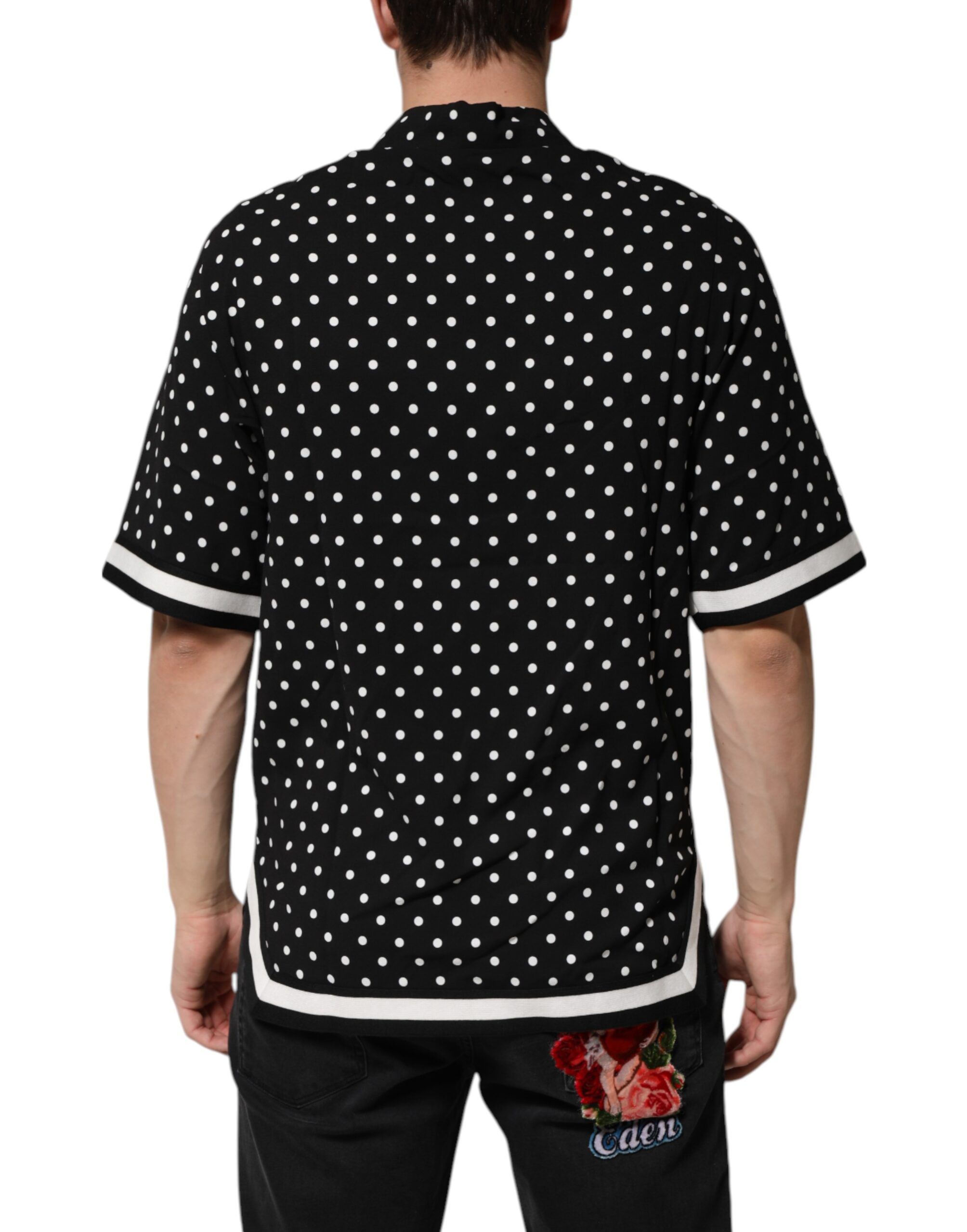Black Polka Dot Short Sleeves Collared Polo Men's T-shirt - Dolce & Gabbana - Modalova