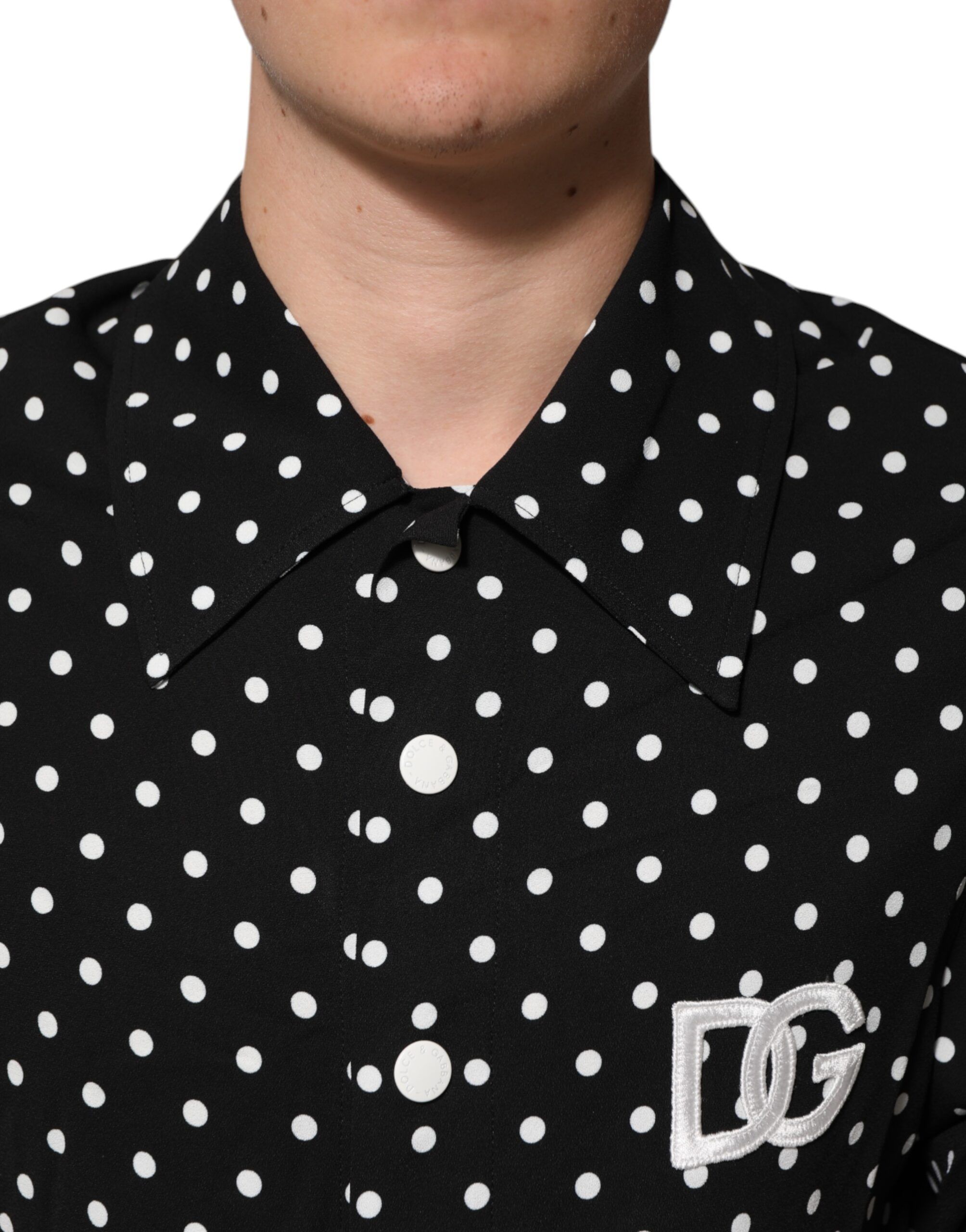 Black Polka Dot Short Sleeves Collared Polo Men's T-shirt - Dolce & Gabbana - Modalova