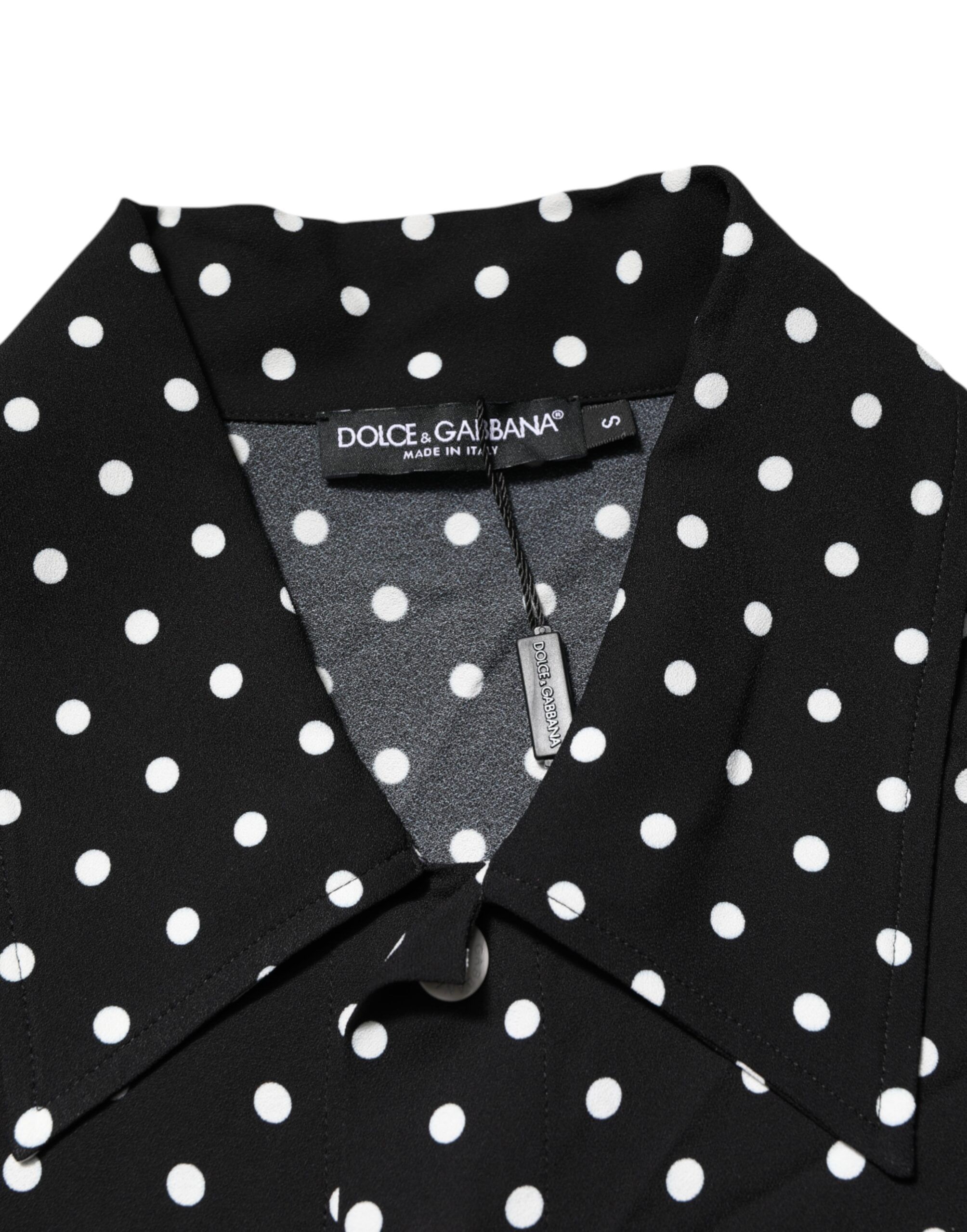 Black Polka Dot Short Sleeves Collared Polo Men's T-shirt - Dolce & Gabbana - Modalova