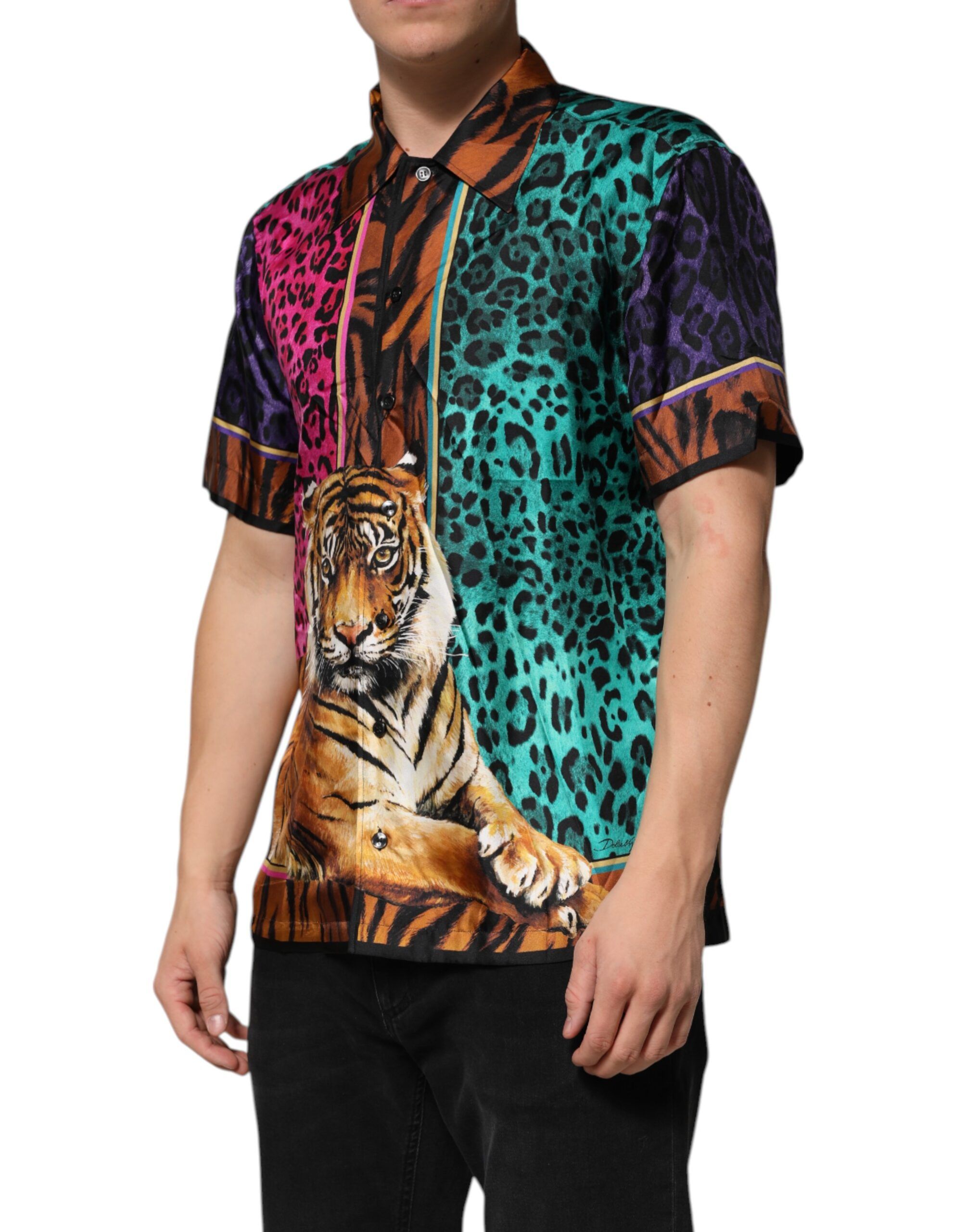 Silk Tiger Print Hawaiian Men's T-shirt - Dolce & Gabbana - Modalova