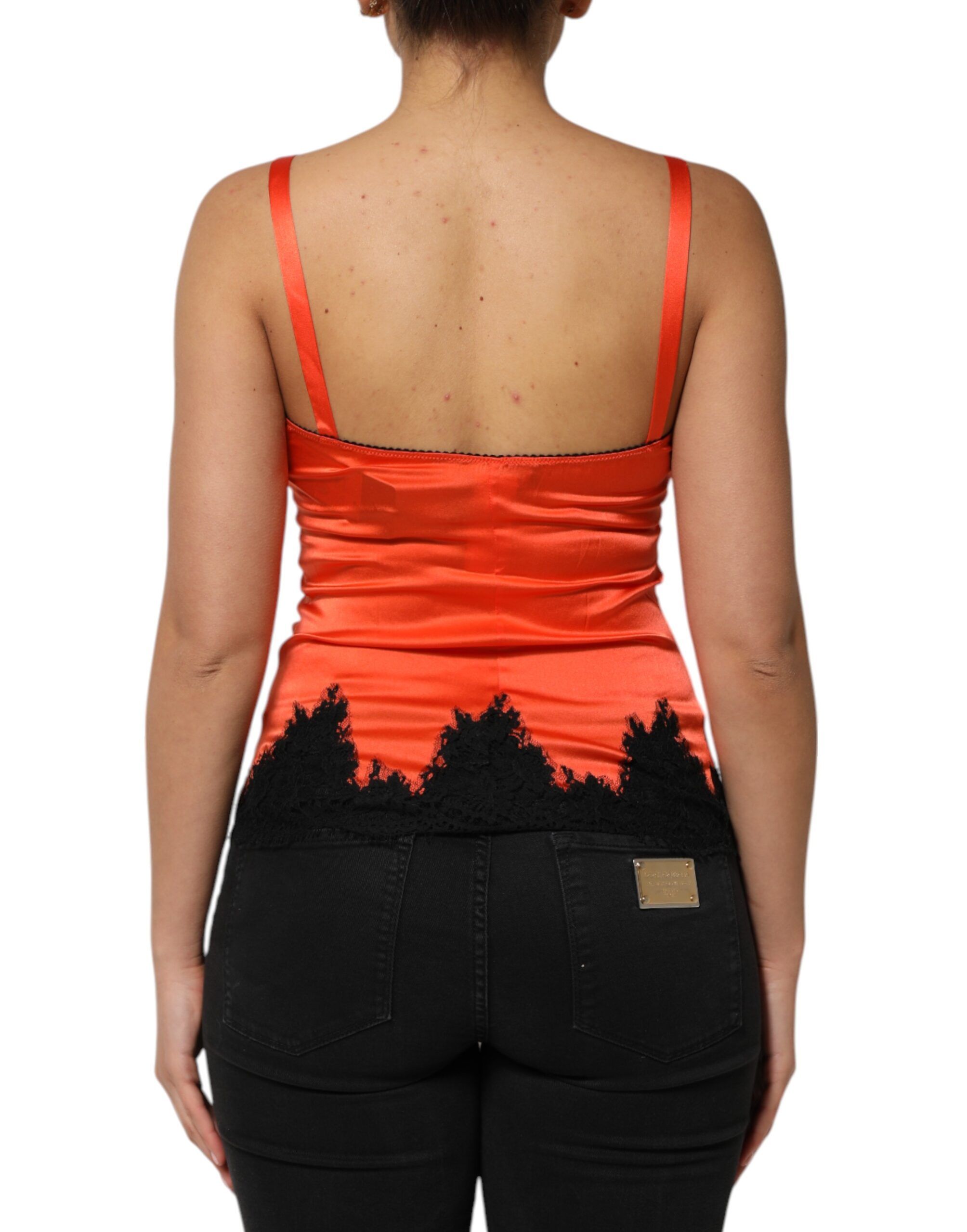 Red Black Lace Trim Silk Sleeveless Tank Women's Top - Dolce & Gabbana - Modalova