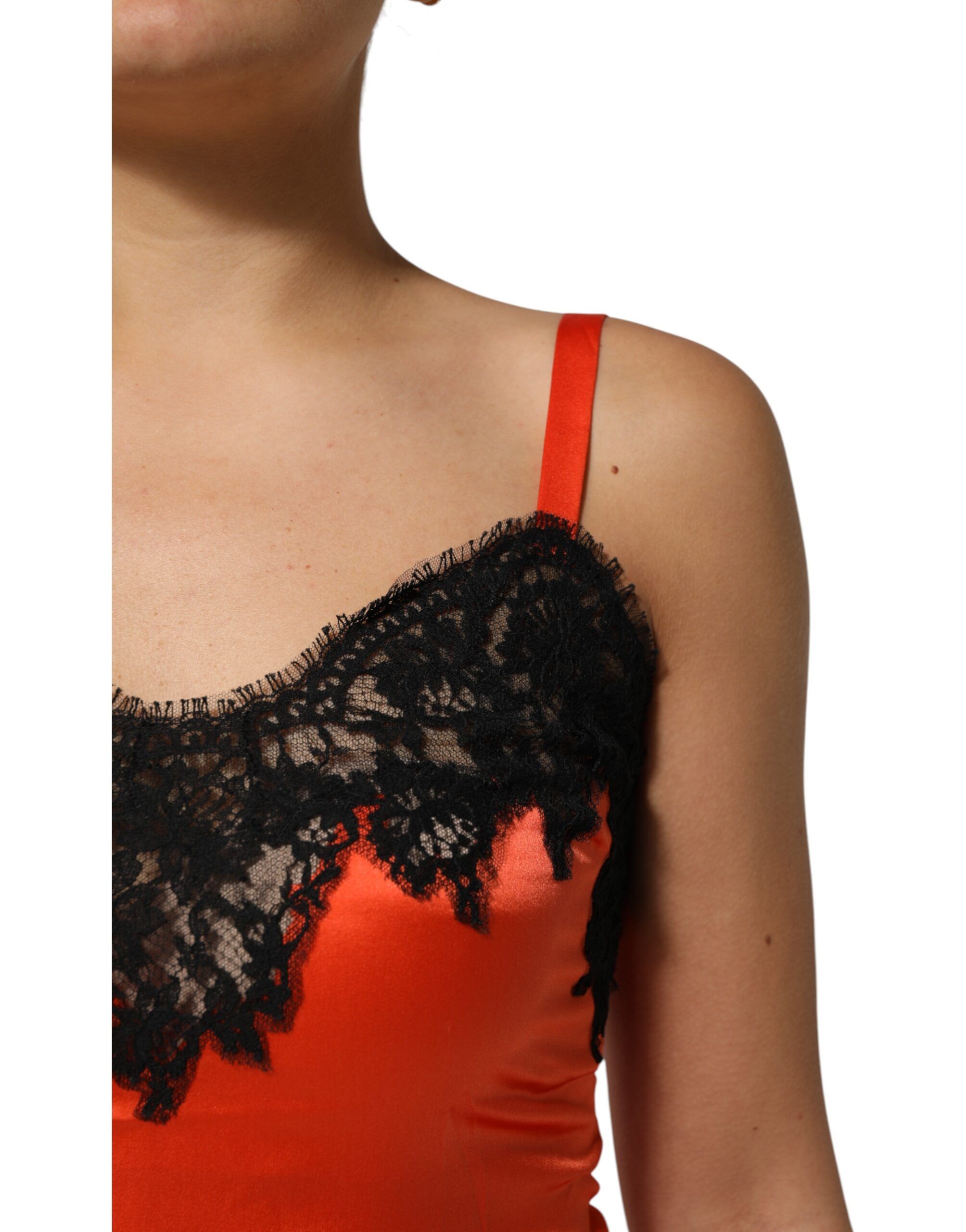 Red Black Lace Trim Silk Sleeveless Tank Women's Top - Dolce & Gabbana - Modalova