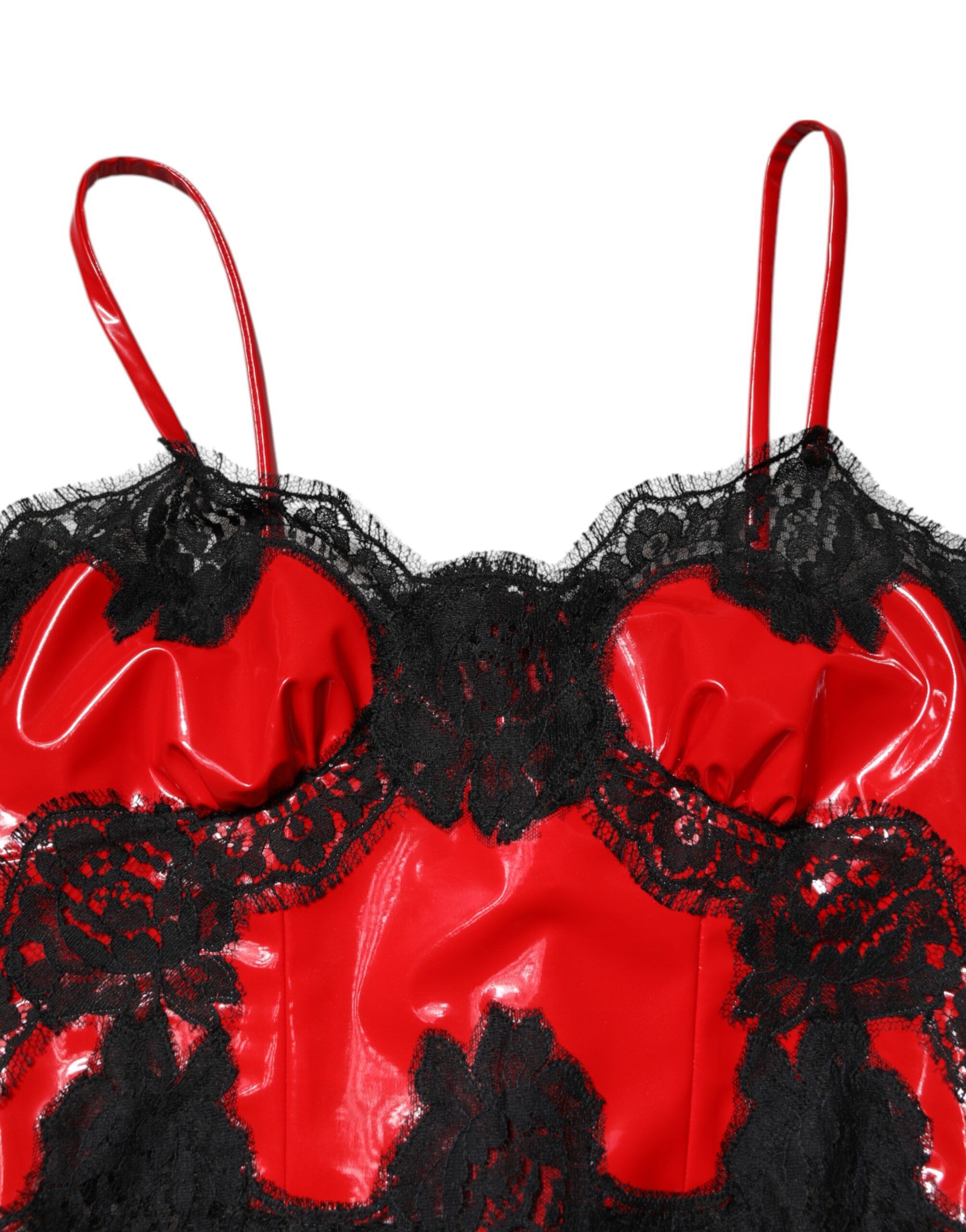 Red Black Lace Trim Polyester Sleeveless Tank Women's Top - Dolce & Gabbana - Modalova