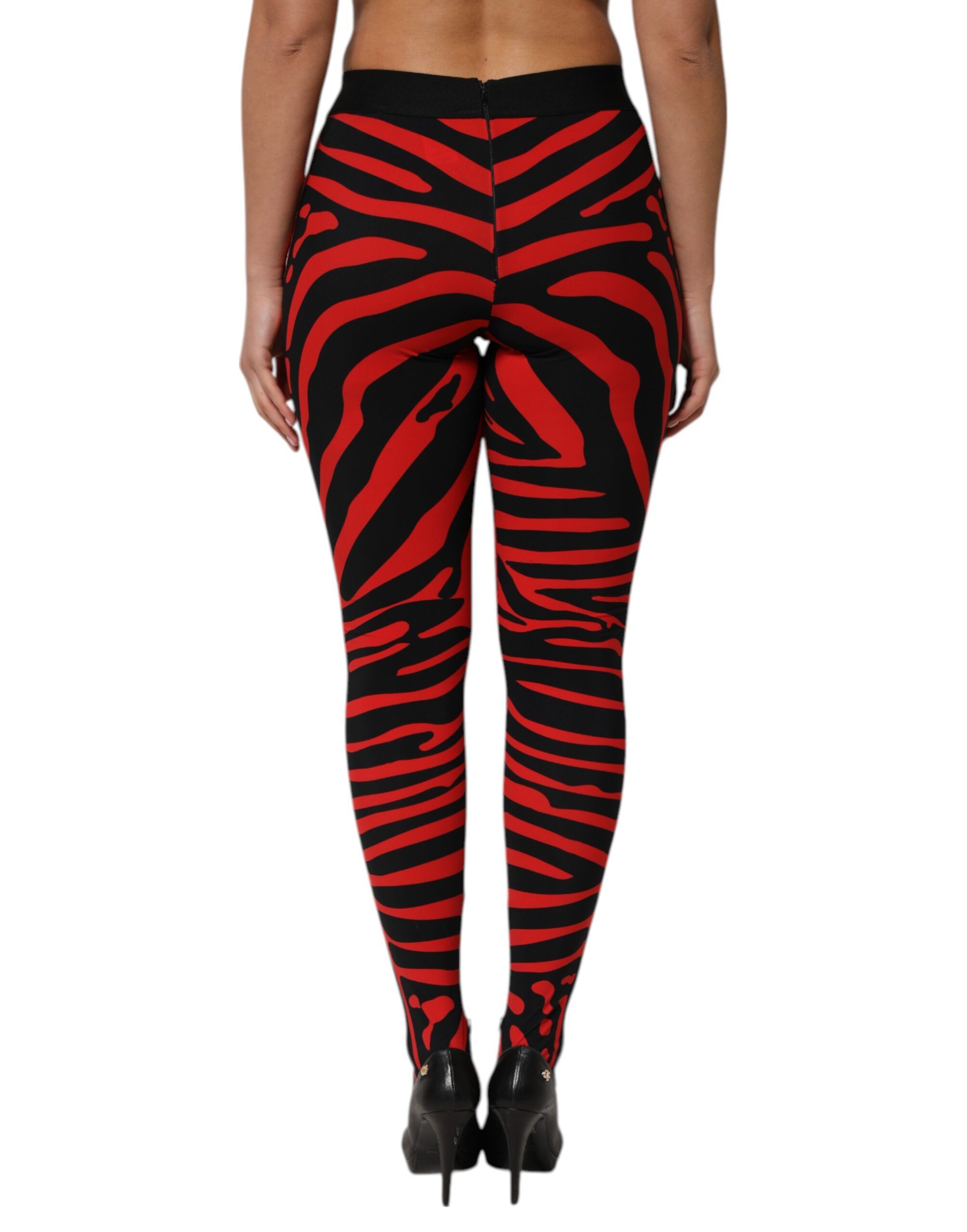 Black Red Nylon Logo Waisted Leggings Women's Pants - Dolce & Gabbana - Modalova