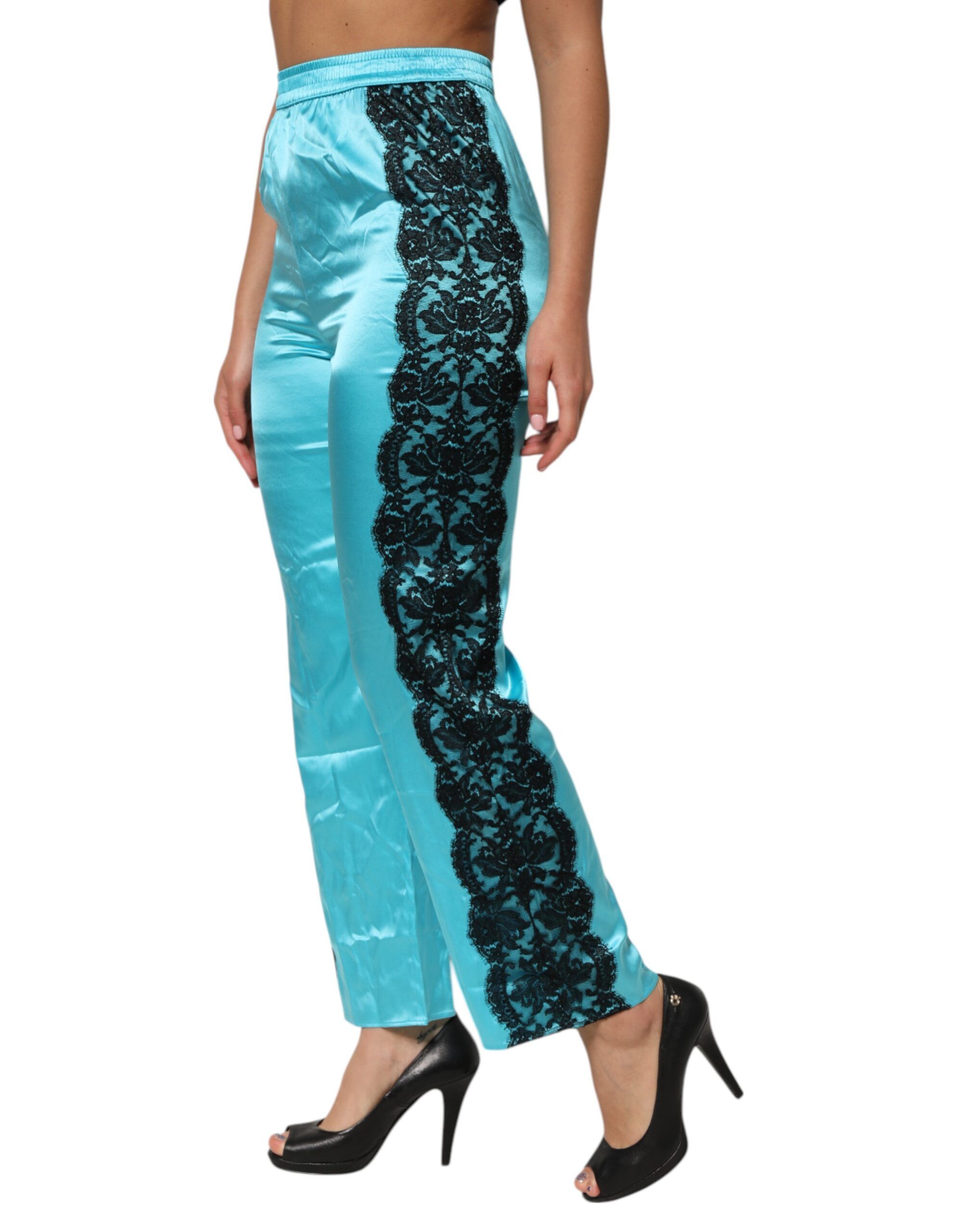 Blue Silk Garterized Straight Women Pajama Women's Pants (Pre-Owned) - Dolce & Gabbana - Modalova