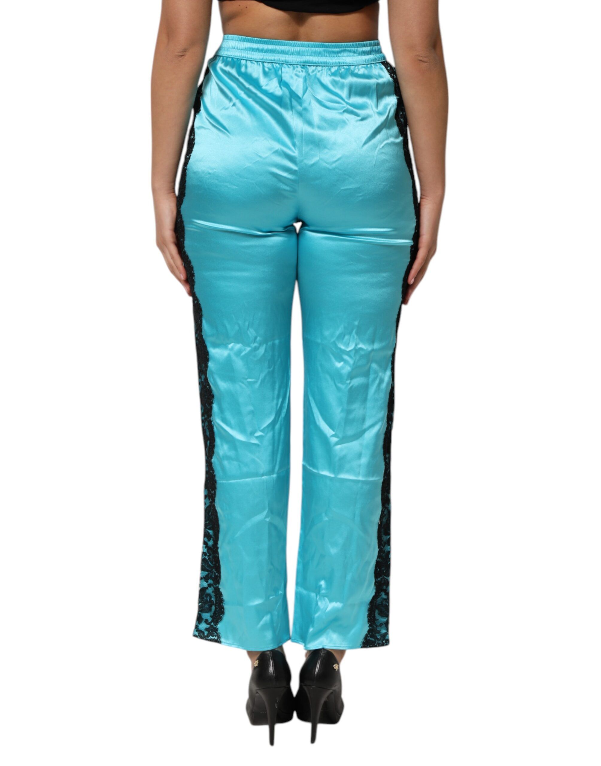 Blue Silk Garterized Straight Women Pajama Women's Pants (Pre-Owned) - Dolce & Gabbana - Modalova