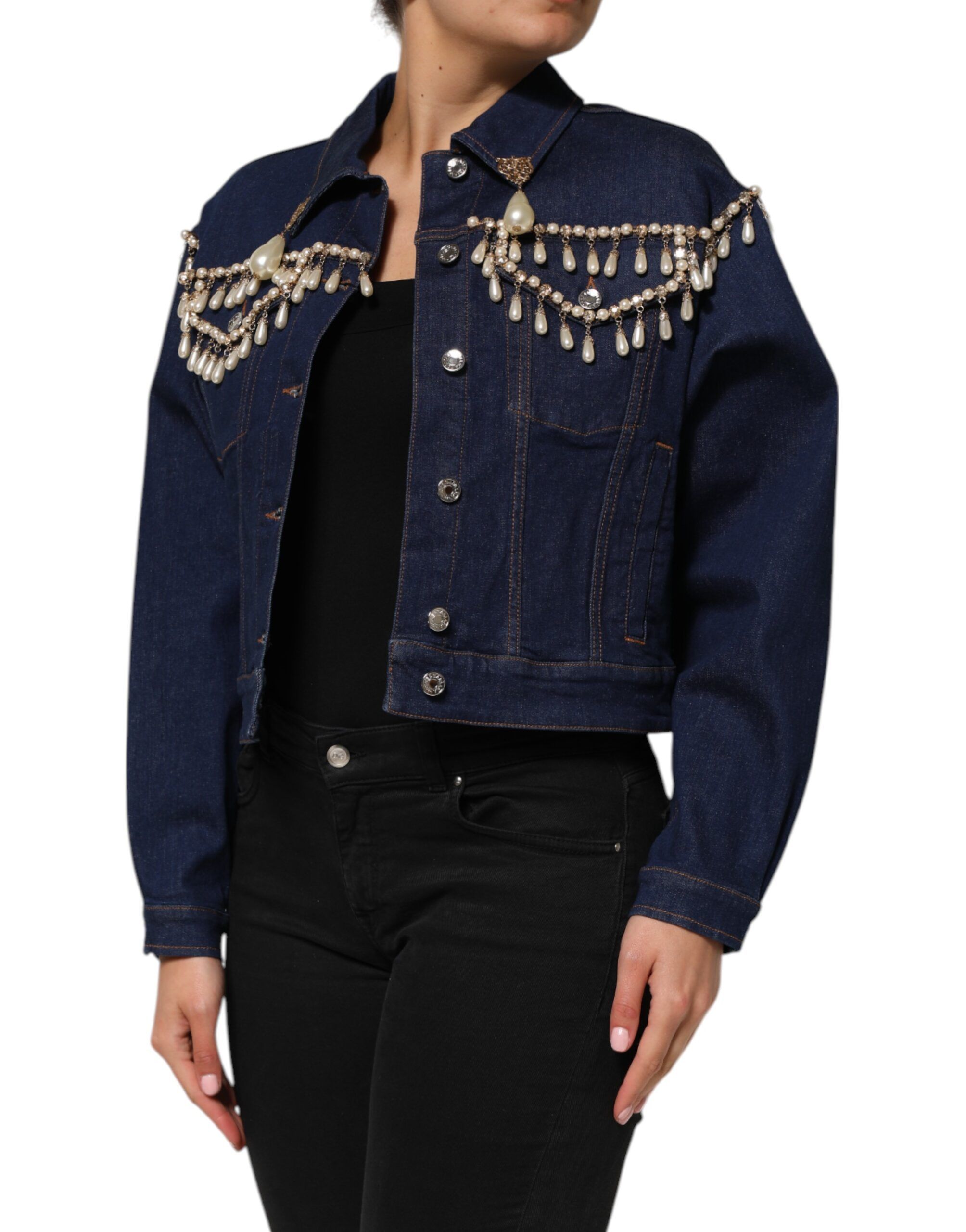 Cotton Denim Crystal Embellished Women's Jacket - Dolce & Gabbana - Modalova