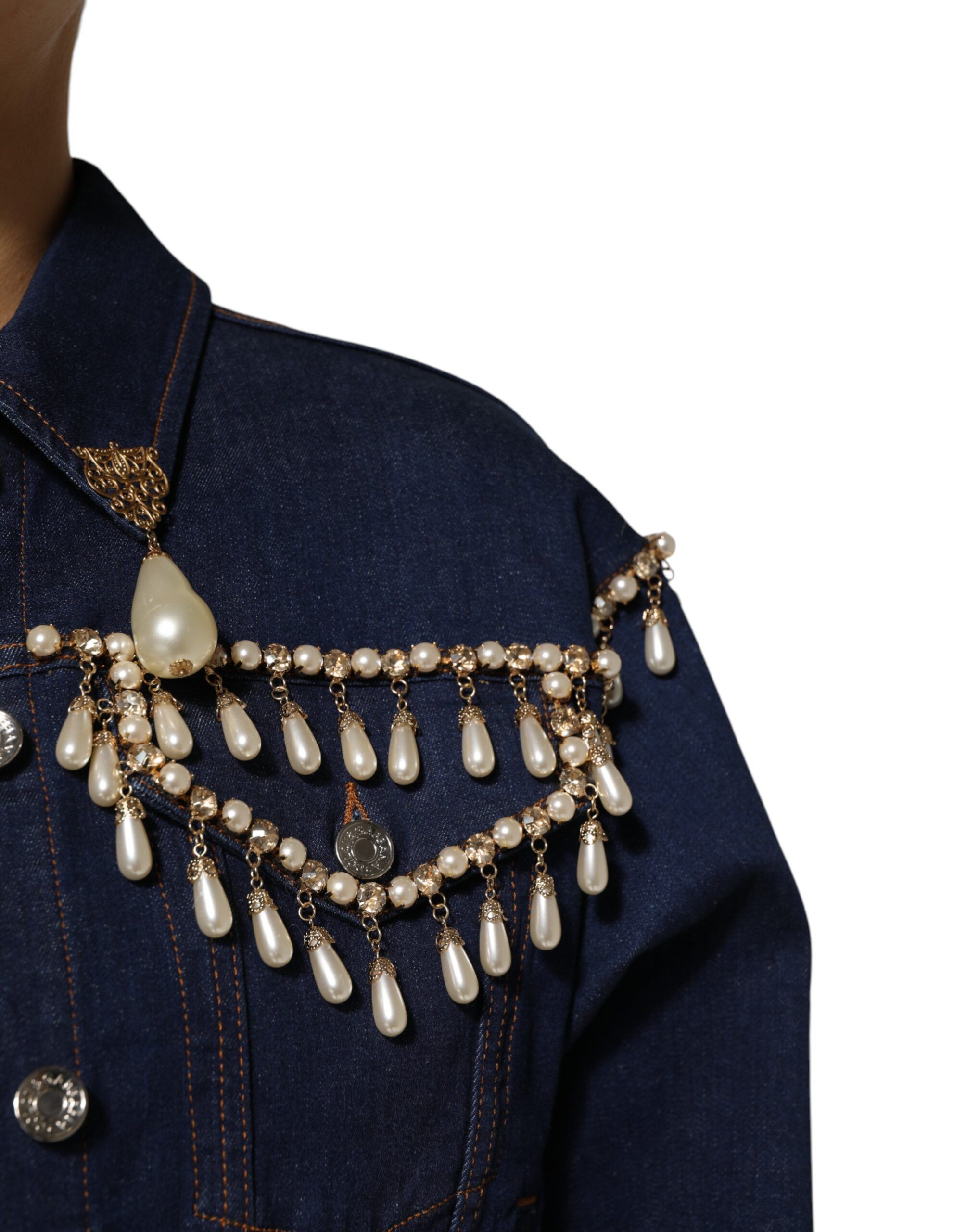 Cotton Denim Crystal Embellished Women's Jacket - Dolce & Gabbana - Modalova