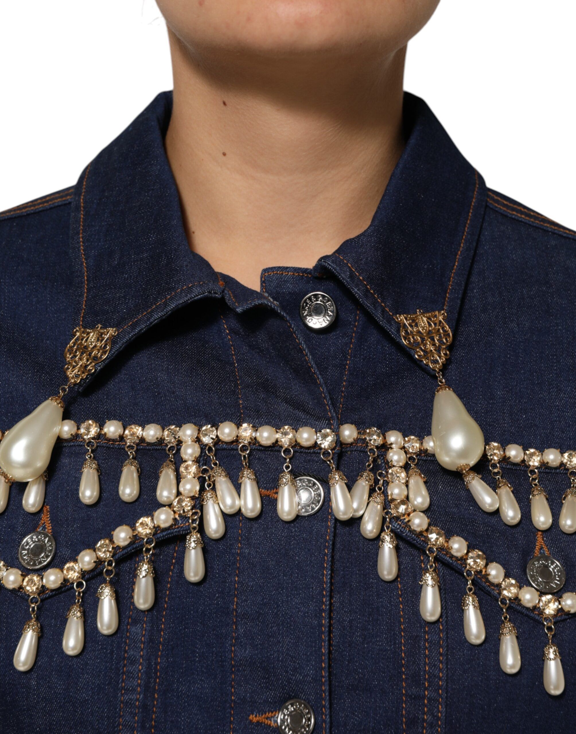 Cotton Denim Crystal Embellished Women's Jacket - Dolce & Gabbana - Modalova