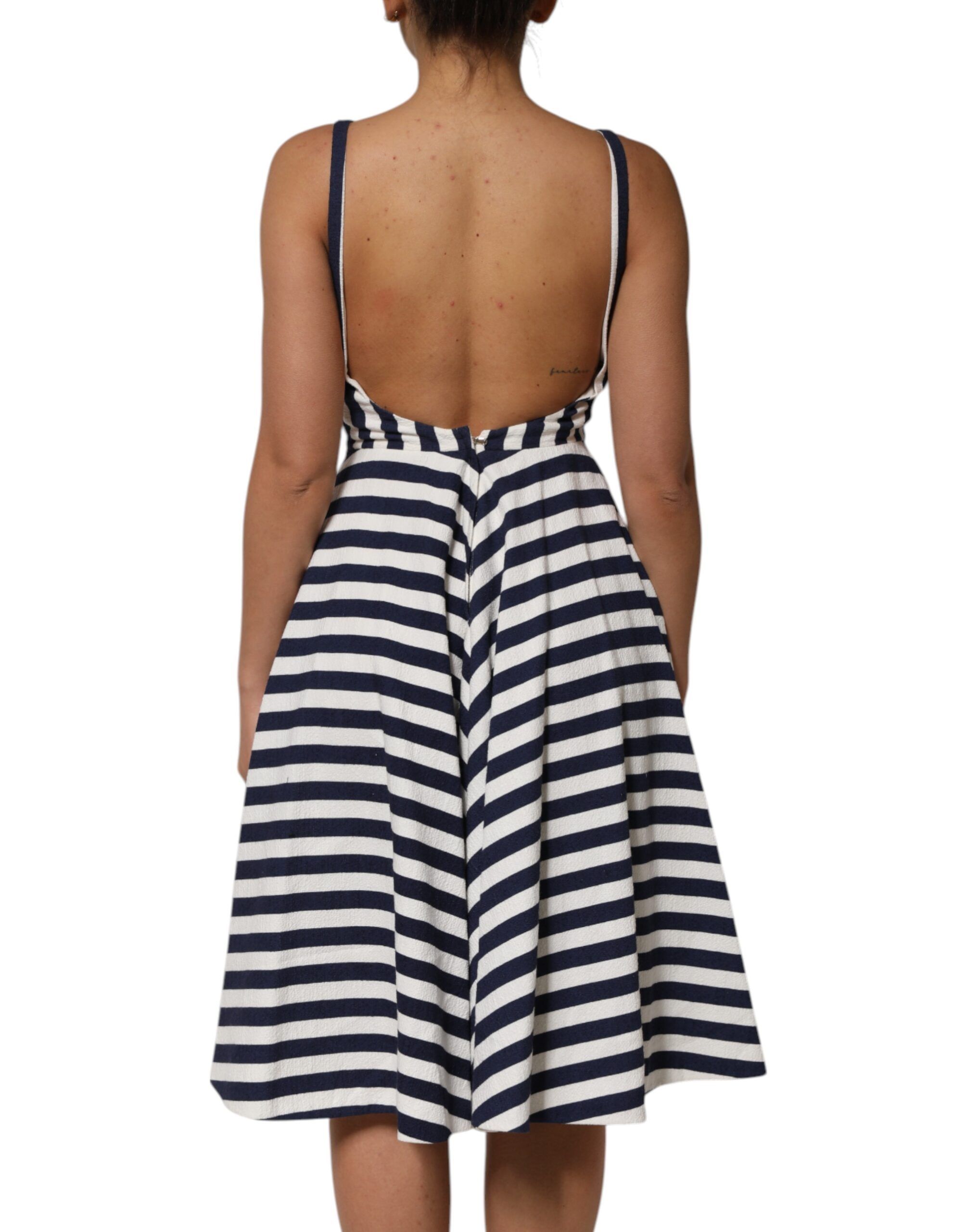 Blue White Striped Embroidered A-line Women's Dress - Dolce & Gabbana - Modalova