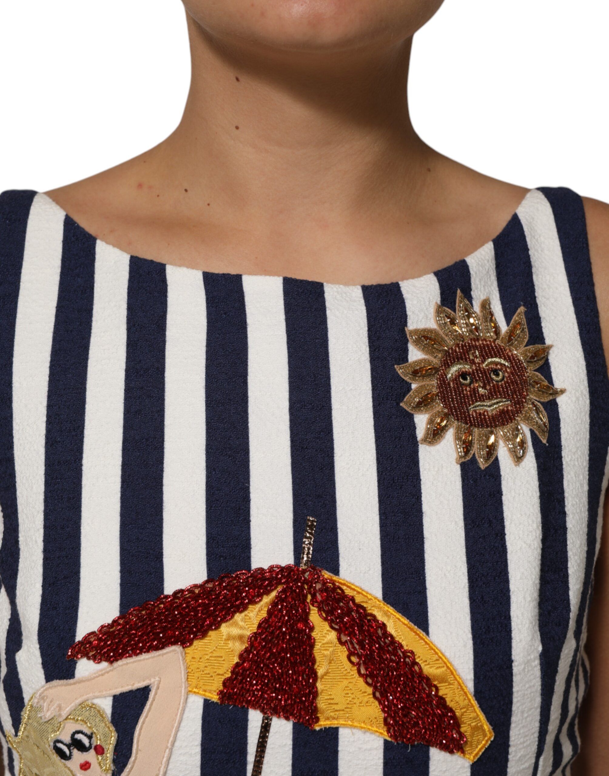 Blue White Striped Embroidered A-line Women's Dress - Dolce & Gabbana - Modalova