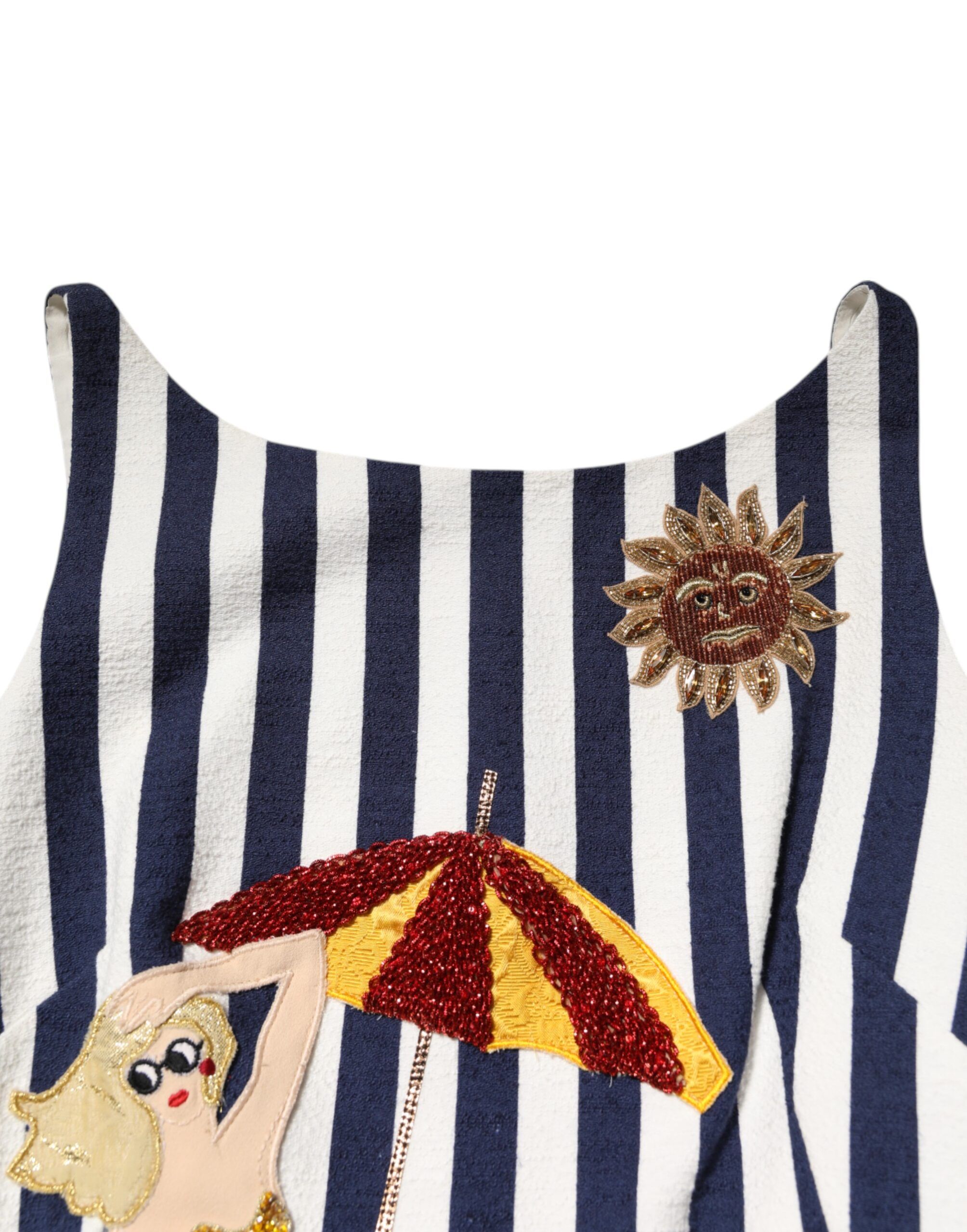 Blue White Striped Embroidered A-line Women's Dress - Dolce & Gabbana - Modalova