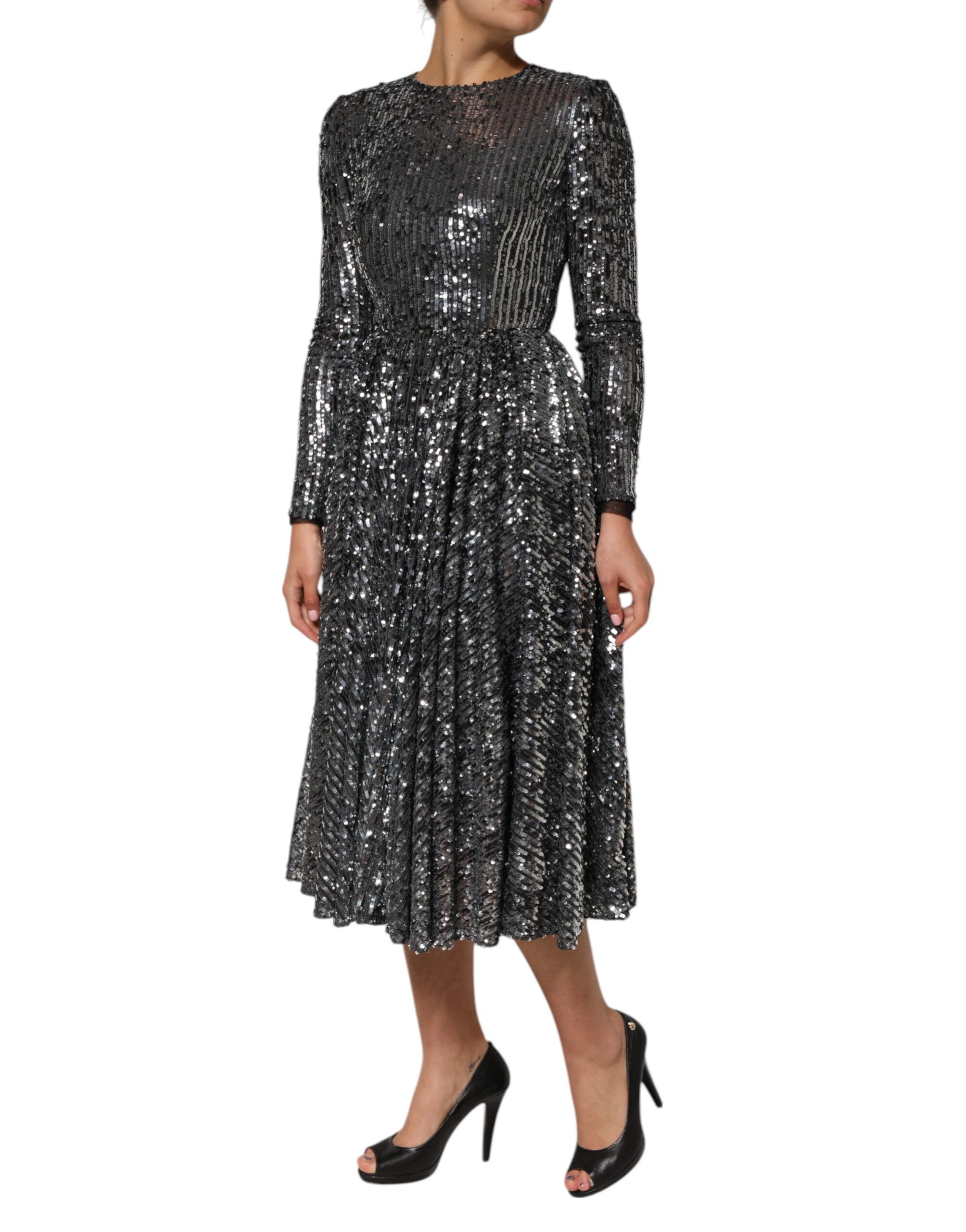 Sequined Long Sleeves Midi A-line Women's Dress - Dolce & Gabbana - Modalova