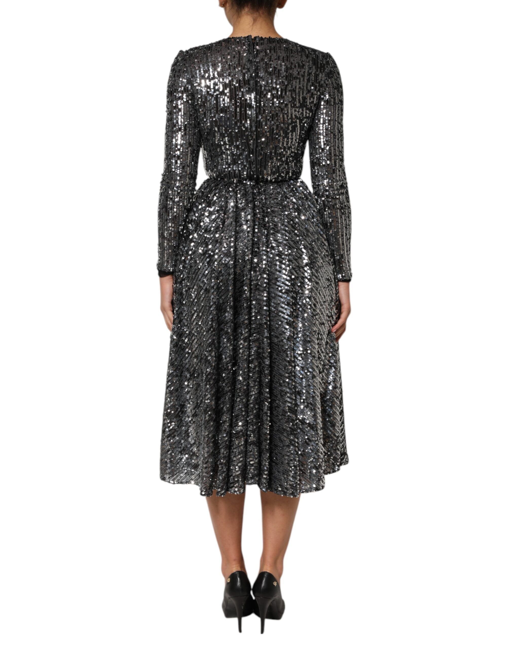 Sequined Long Sleeves Midi A-line Women's Dress - Dolce & Gabbana - Modalova