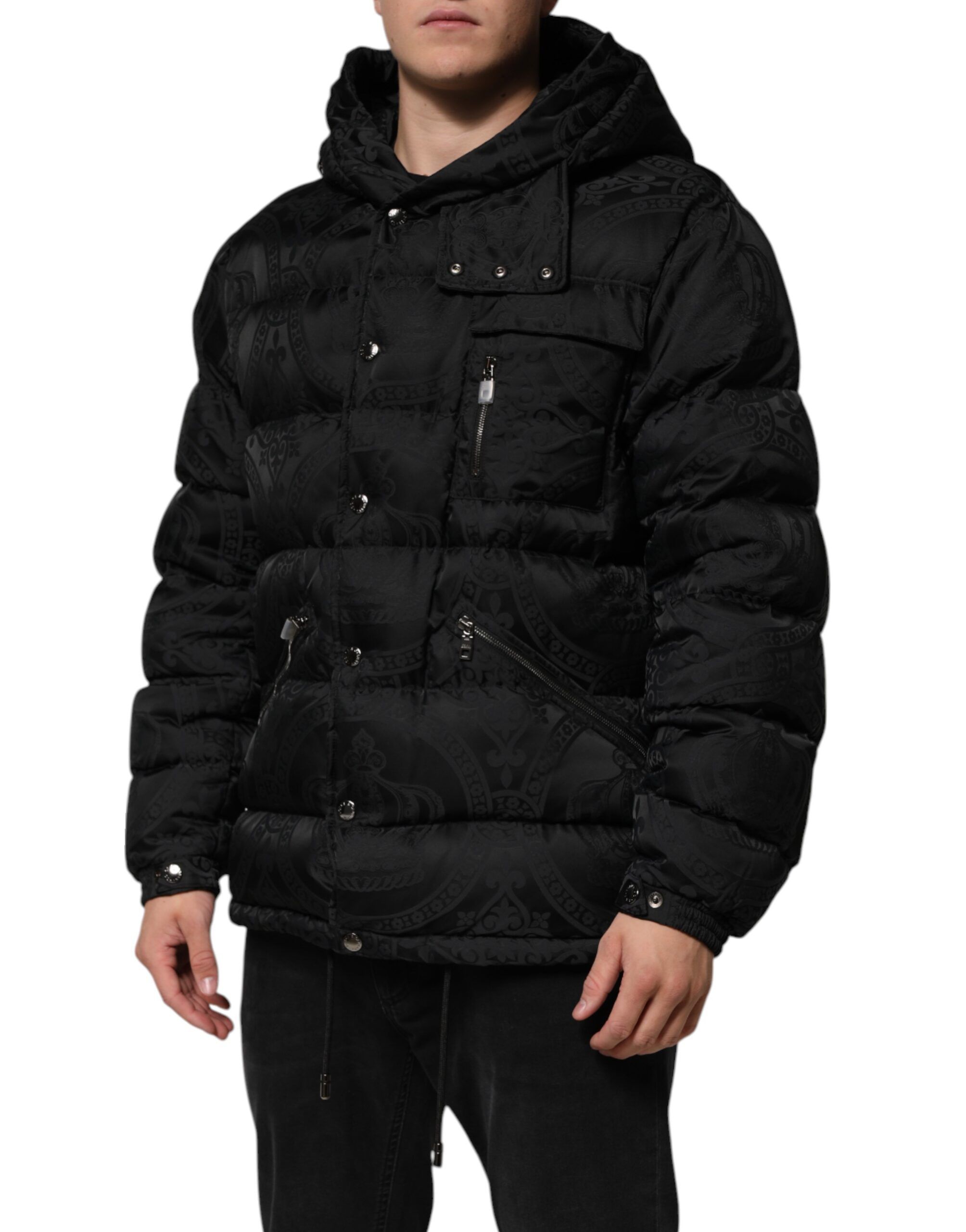 Jacquard Quilted Puffer Hooded Men's Jacket - Dolce & Gabbana - Modalova