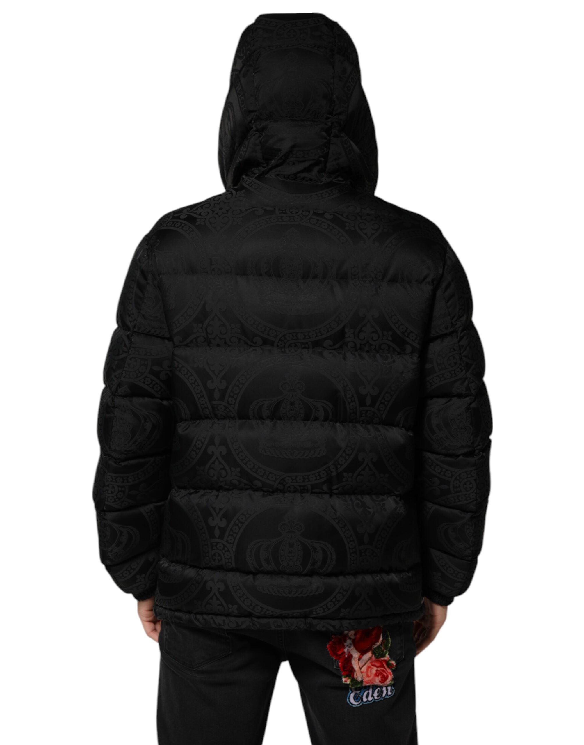 Jacquard Quilted Puffer Hooded Men's Jacket - Dolce & Gabbana - Modalova