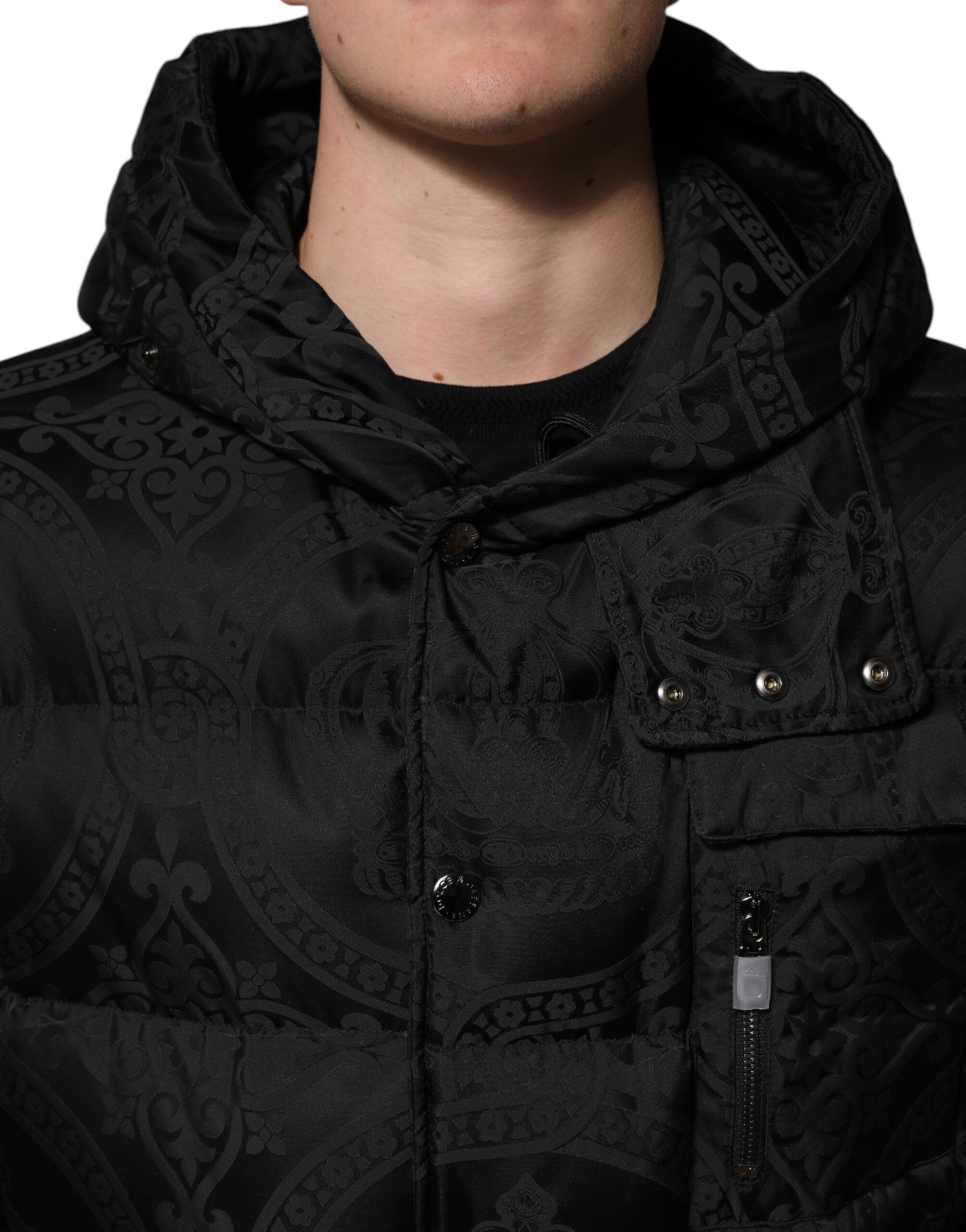 Jacquard Quilted Puffer Hooded Men's Jacket - Dolce & Gabbana - Modalova