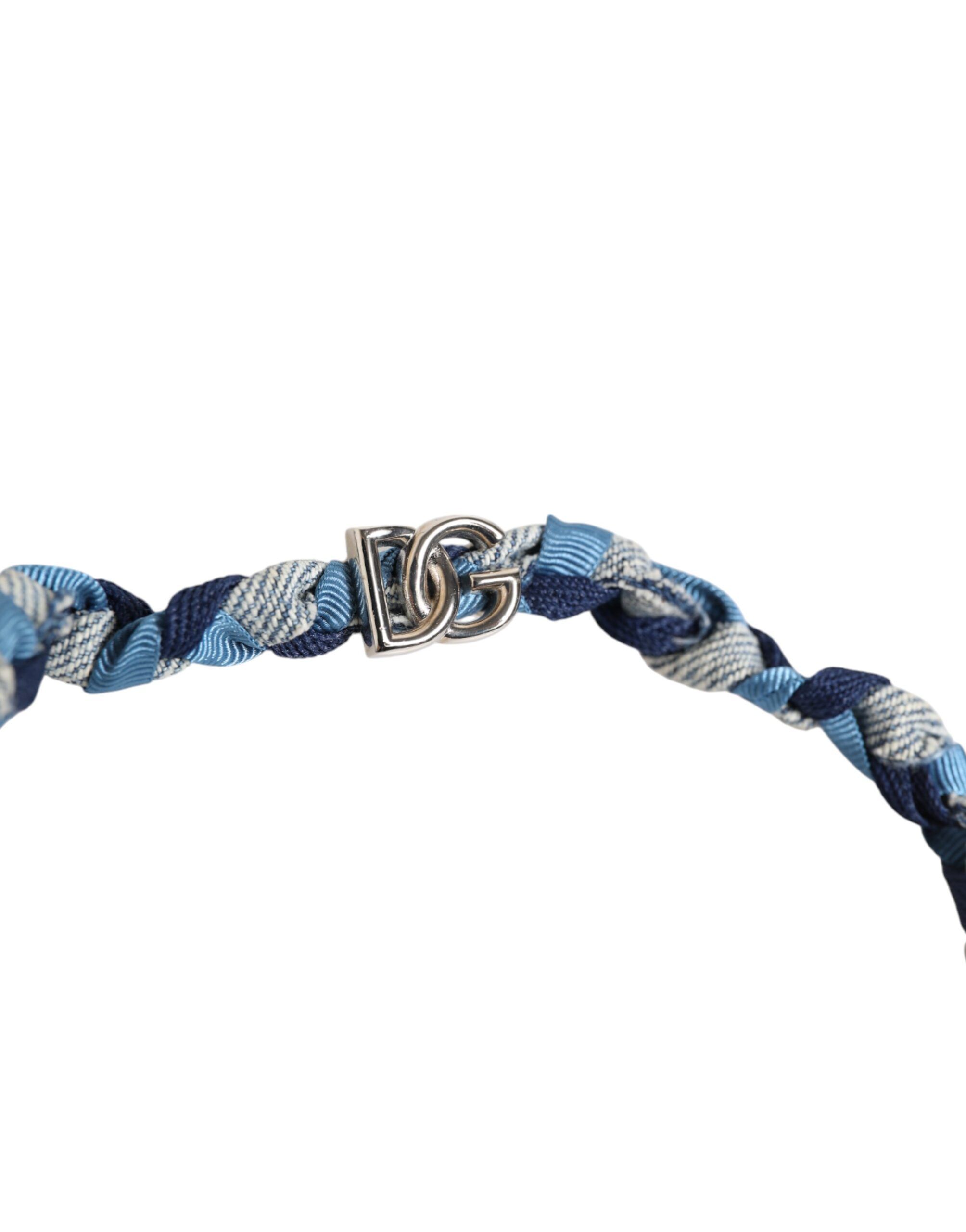 Blue White Braided Silver Metal Logo Beaded Men Men's Bracelet (Pre-Owned) - Dolce & Gabbana - Modalova