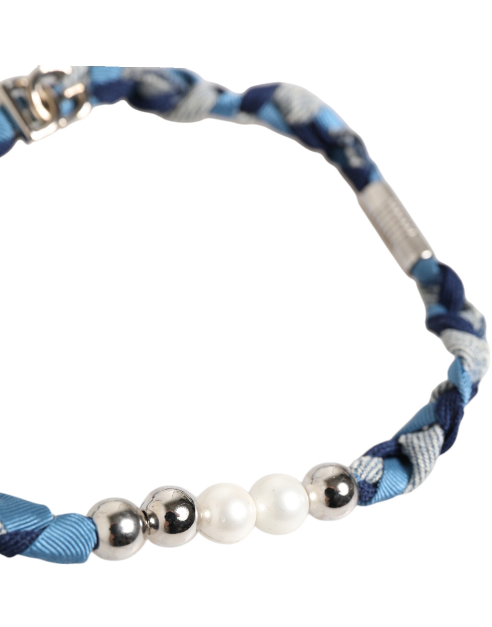 Blue White Braided Silver Metal Logo Beaded Men Men's Bracelet (Pre-Owned) - Dolce & Gabbana - Modalova
