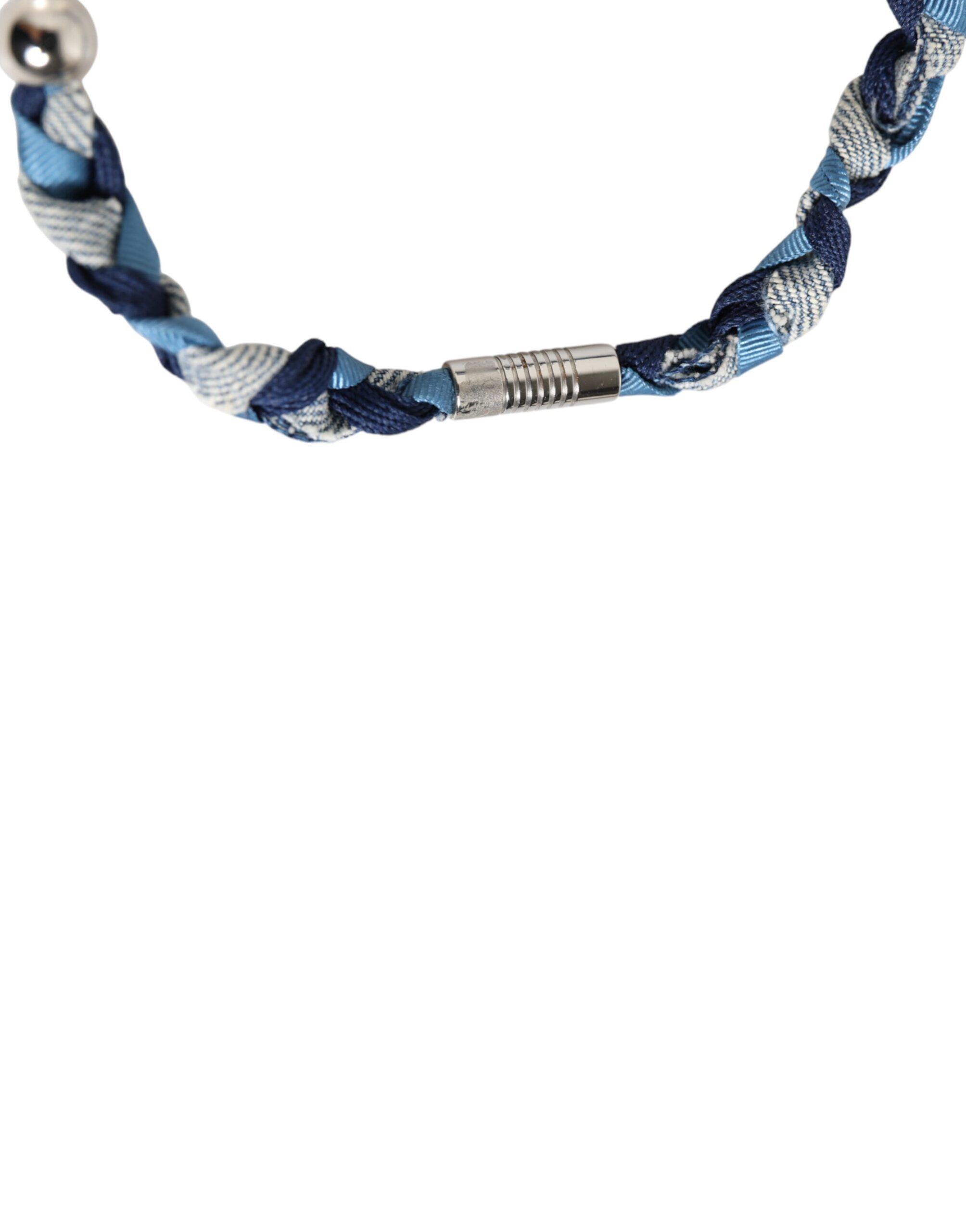 Blue White Braided Silver Metal Logo Beaded Men Men's Bracelet (Pre-Owned) - Dolce & Gabbana - Modalova