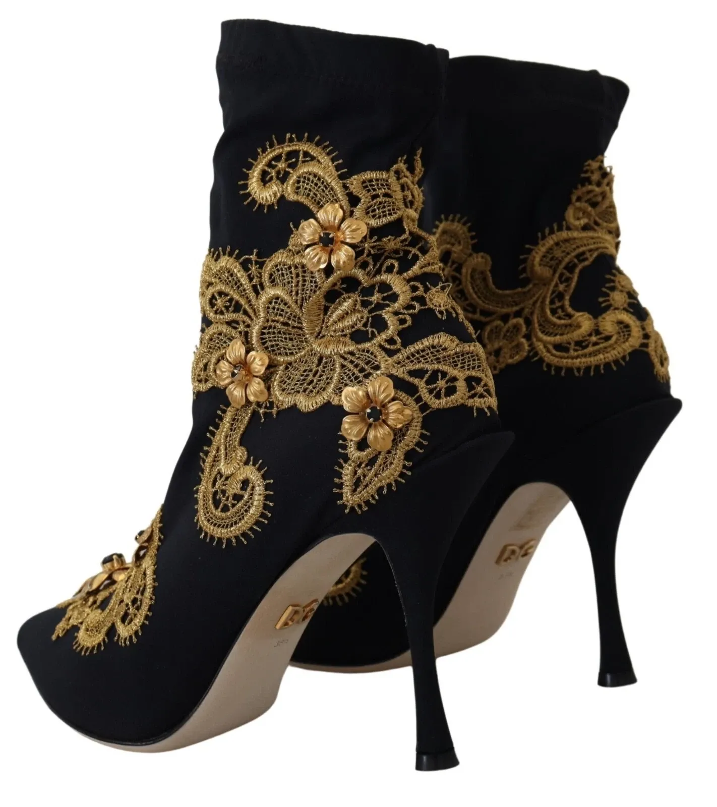 Black Gold Embroidery Crystal Boots Women's Shoes - Dolce & Gabbana - Modalova