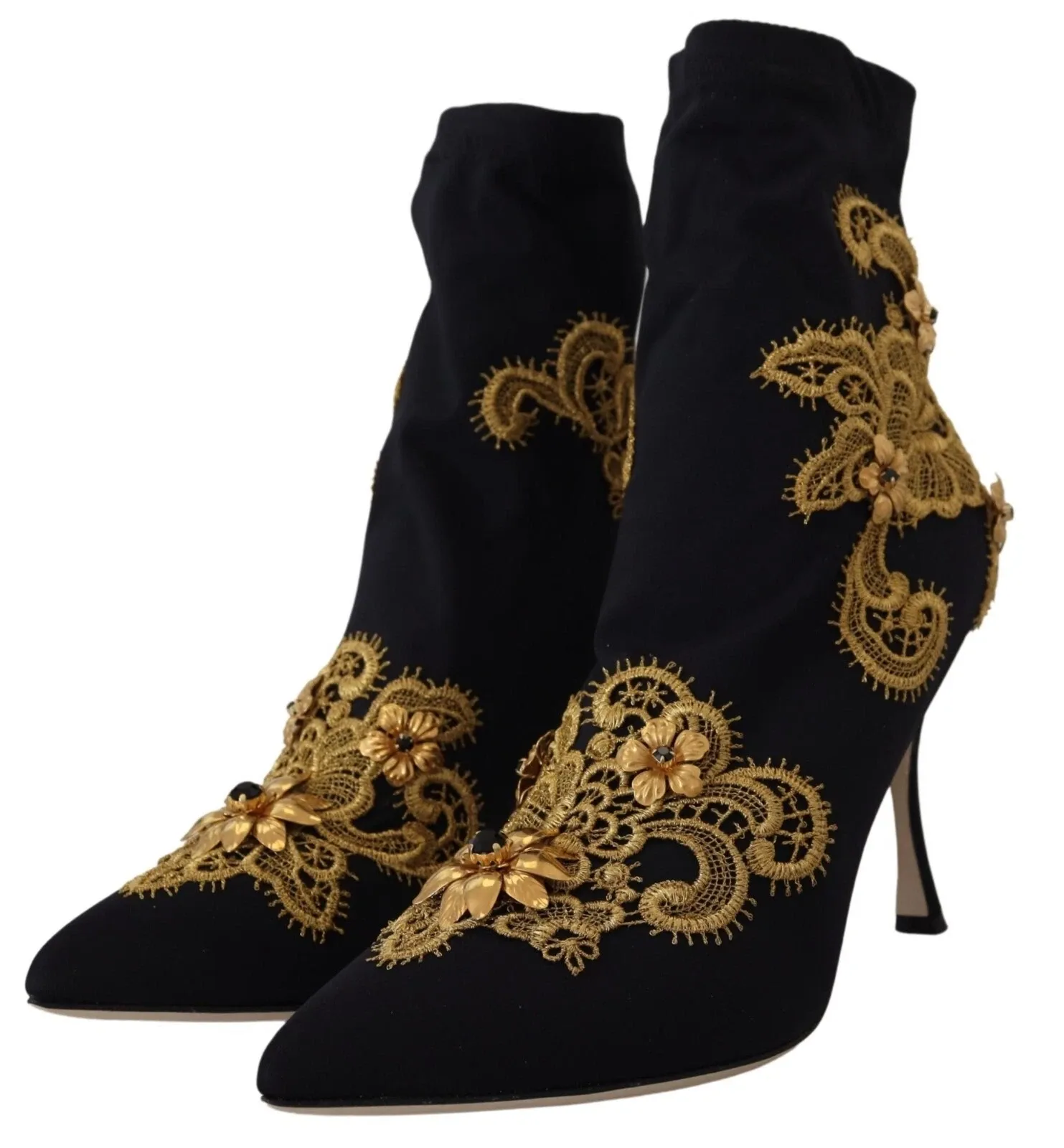 Black Gold Embroidery Crystal Boots Women's Shoes - Dolce & Gabbana - Modalova