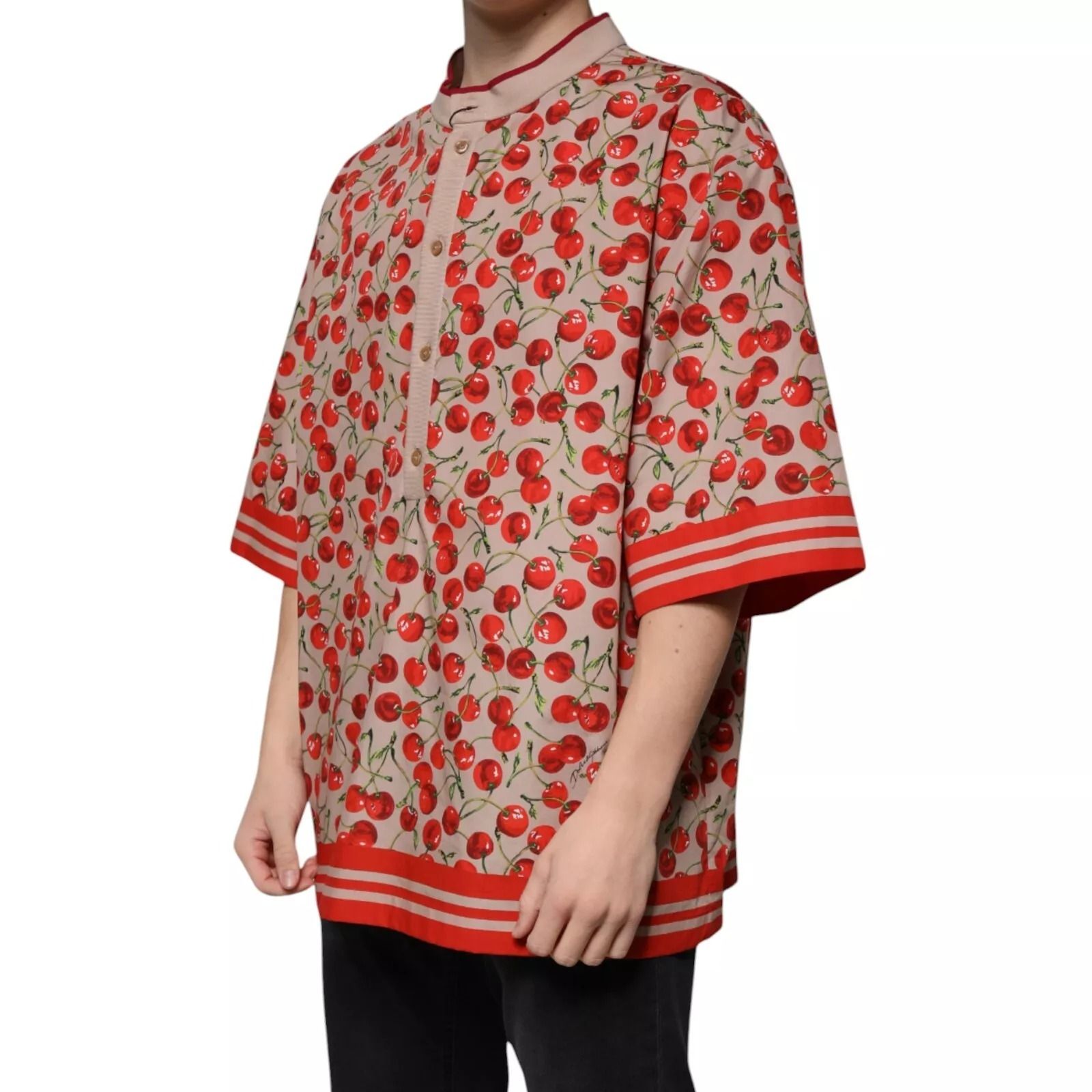 Beige Cherry Nylon Buttoned Casual Men's Shirt - Dolce & Gabbana - Modalova