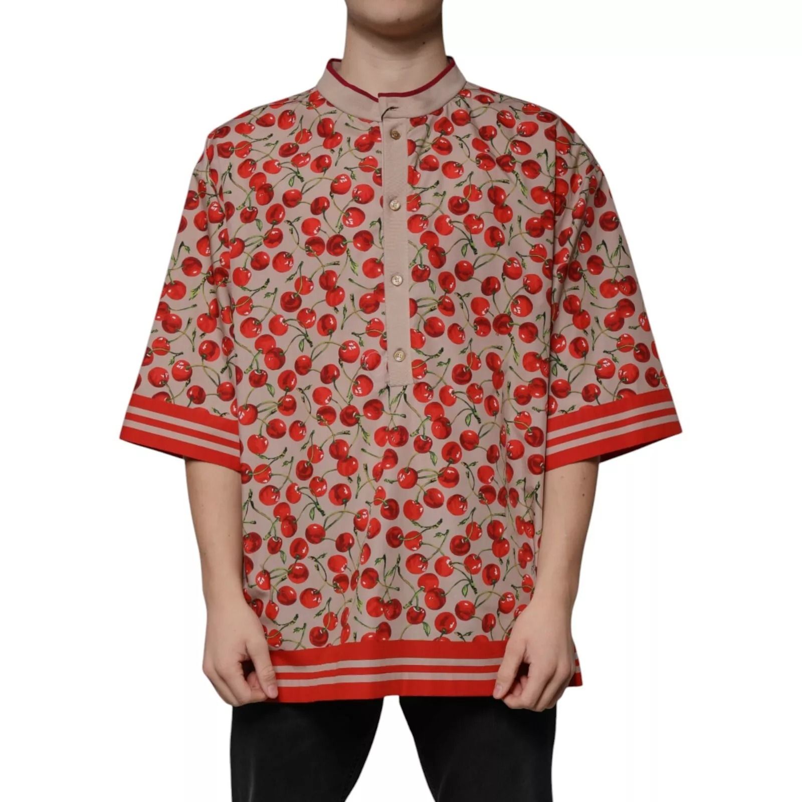Beige Cherry Nylon Buttoned Casual Men's Shirt - Dolce & Gabbana - Modalova
