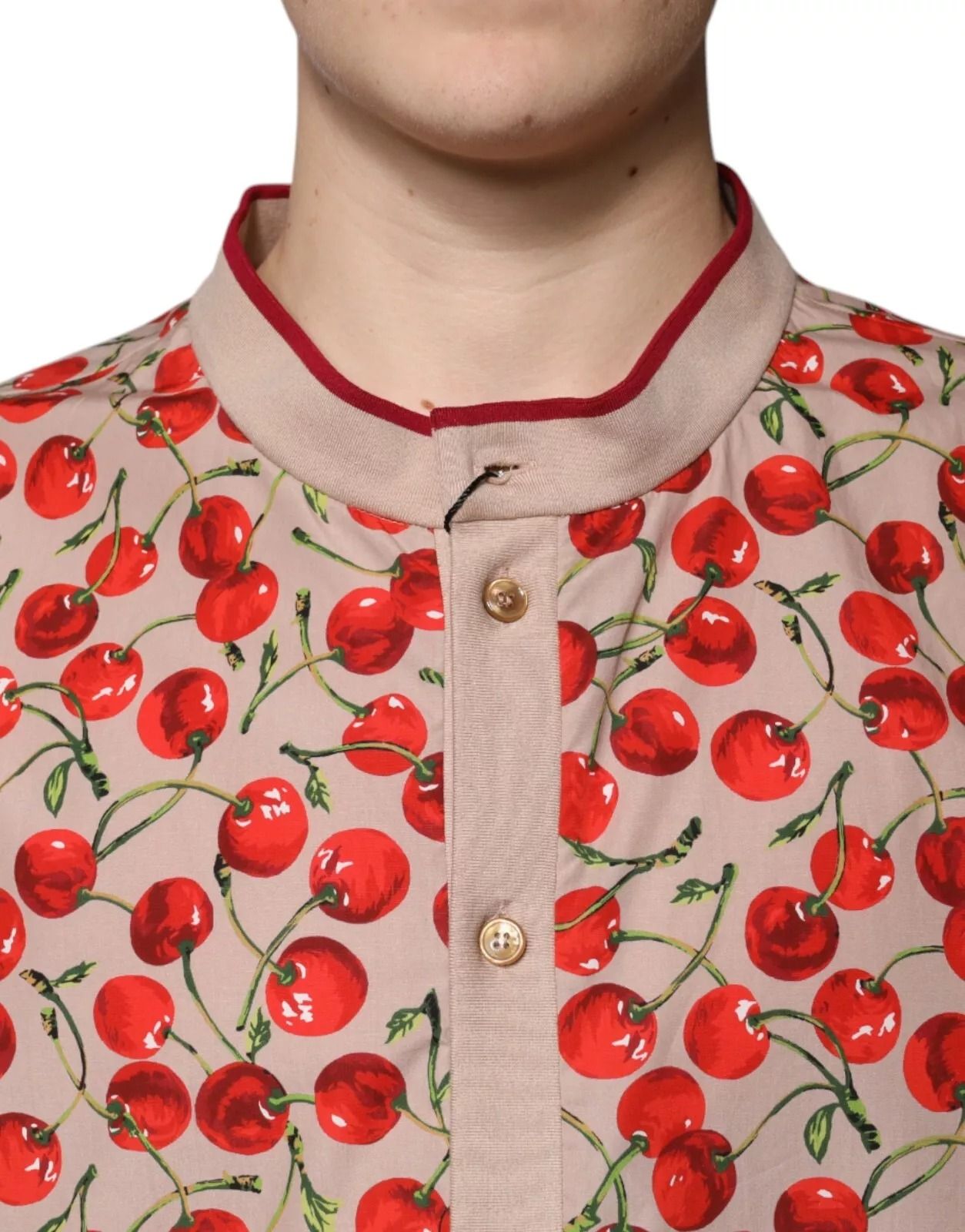 Beige Cherry Nylon Buttoned Casual Men's Shirt - Dolce & Gabbana - Modalova