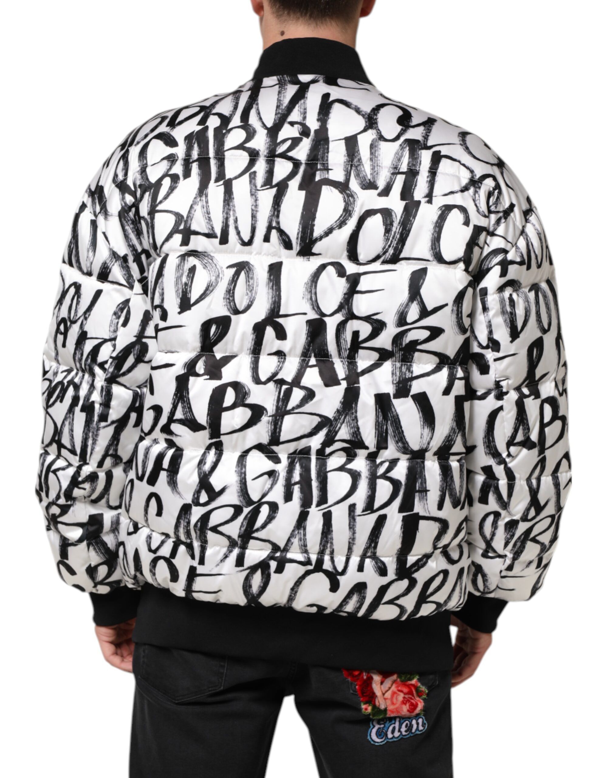 Black Graffiti Logo Puffer Bomber Men's Jacket - Dolce & Gabbana - Modalova
