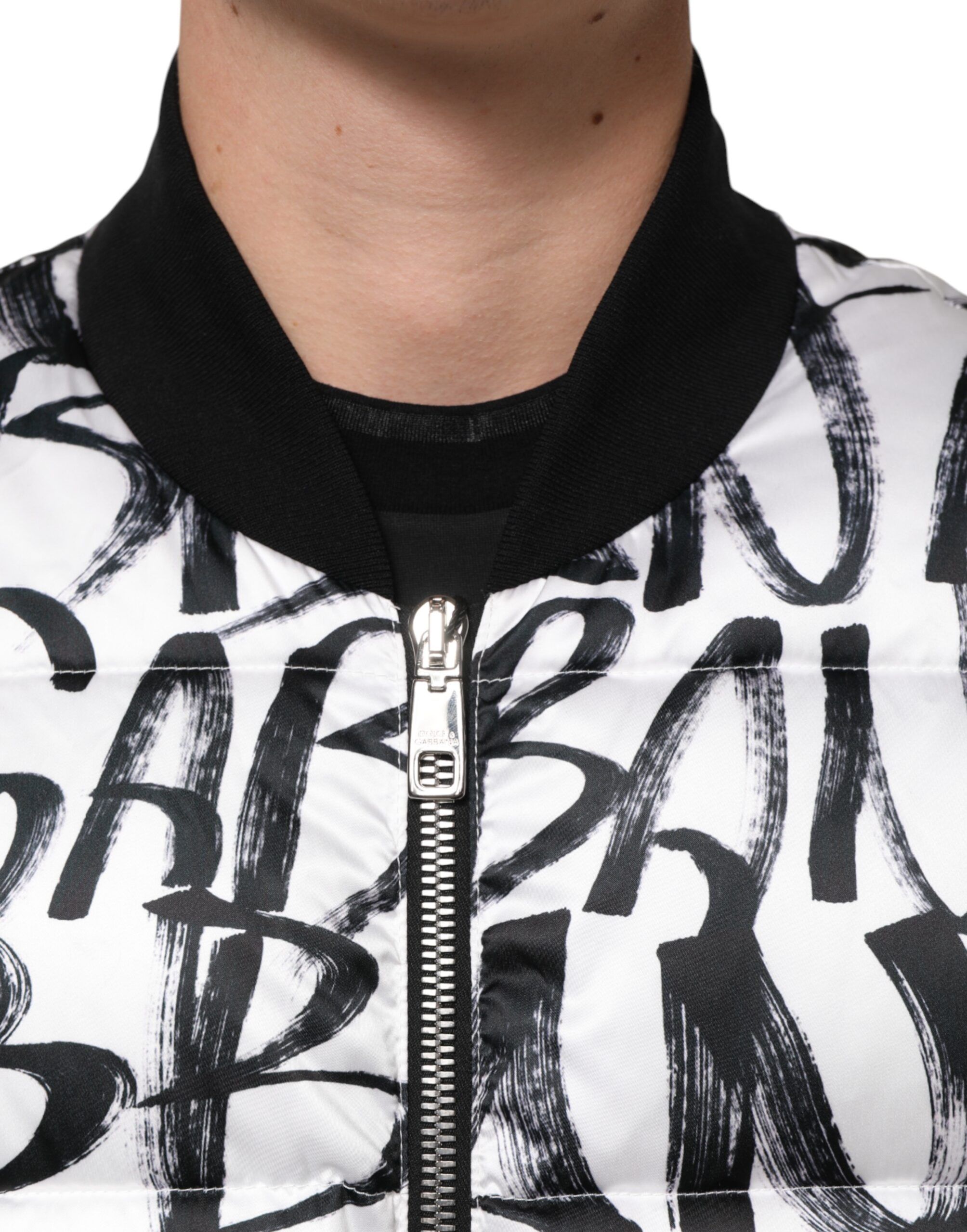 Black Graffiti Logo Puffer Bomber Men's Jacket - Dolce & Gabbana - Modalova