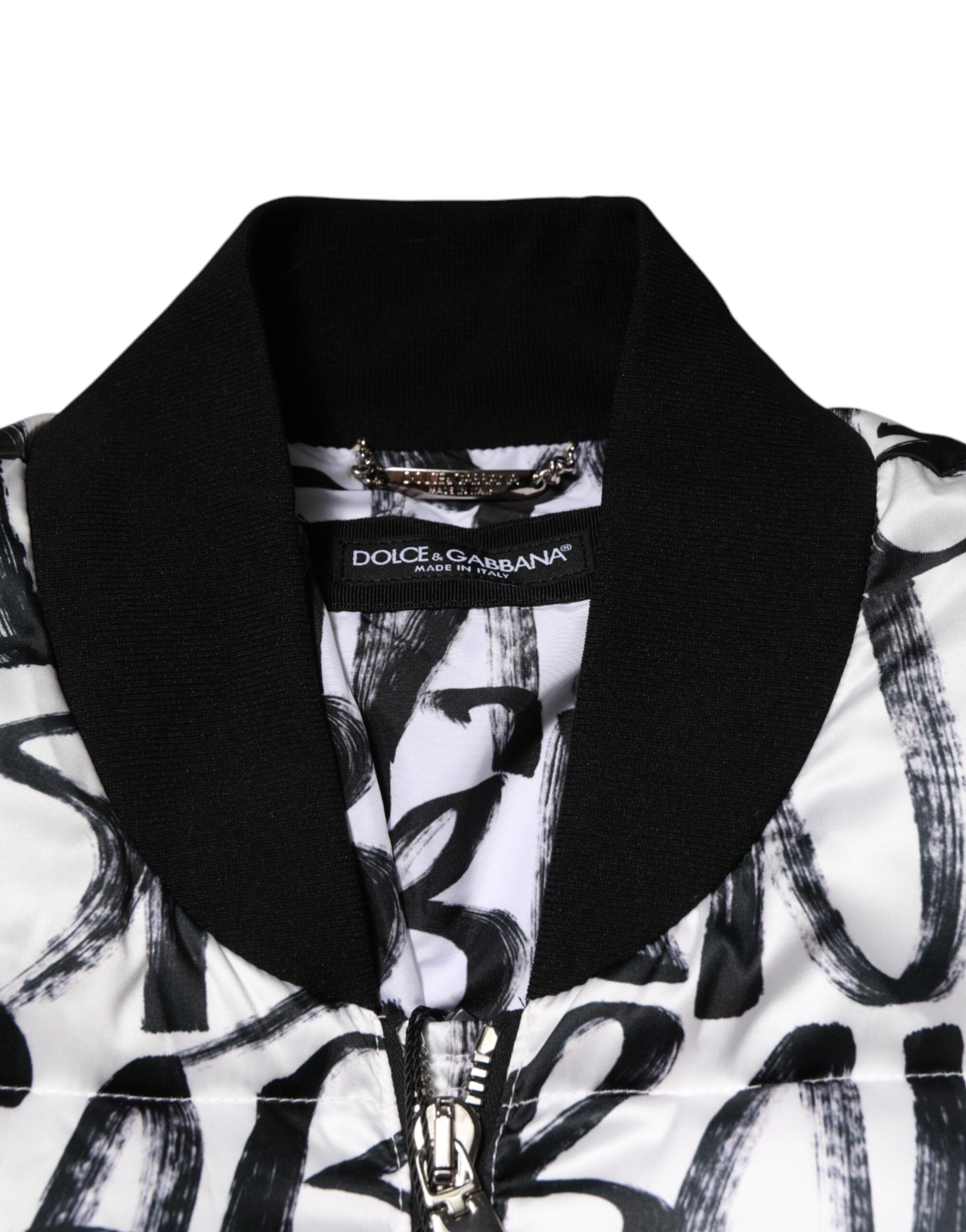 Black Graffiti Logo Puffer Bomber Men's Jacket - Dolce & Gabbana - Modalova
