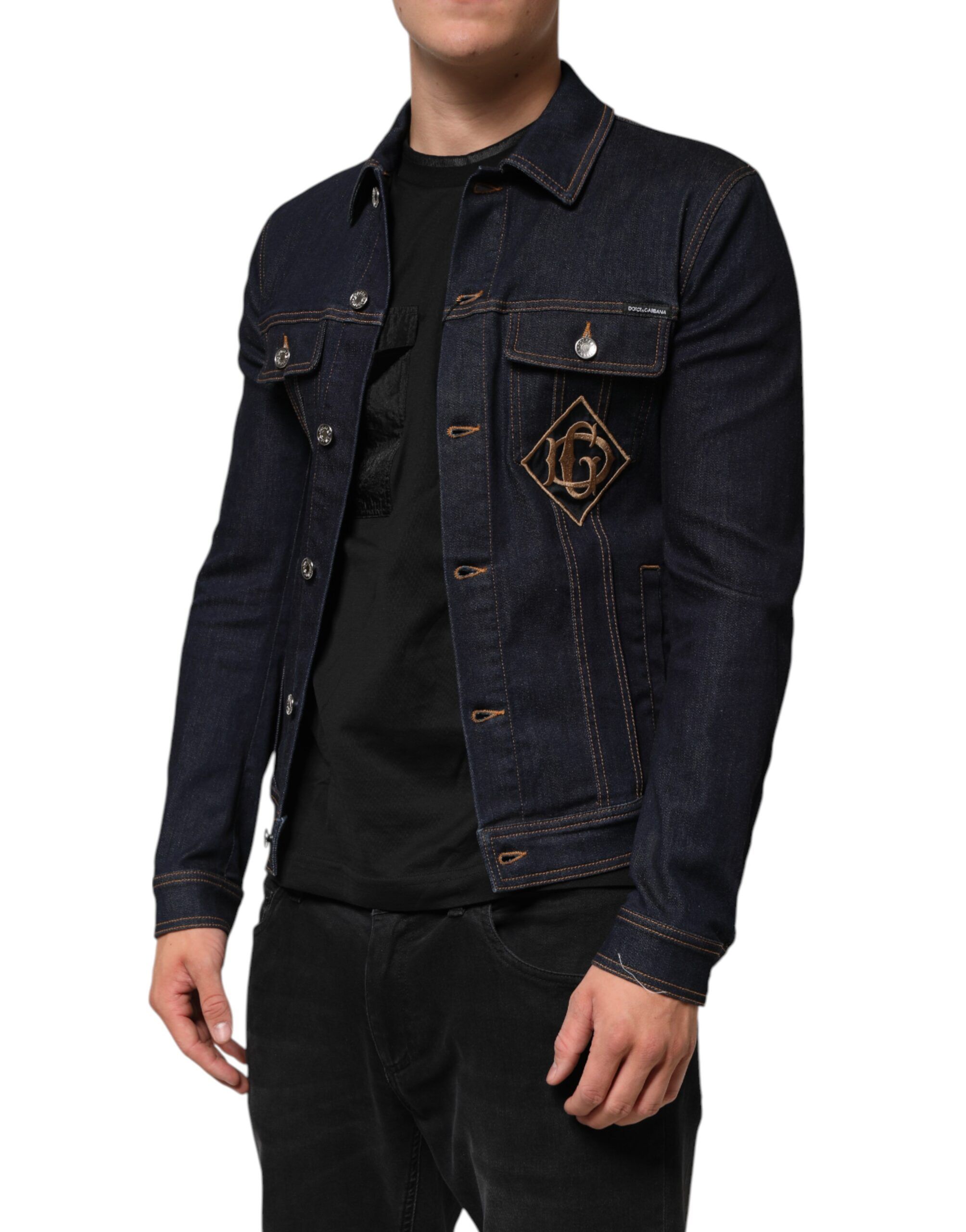 Indigo Denim Slim Fit Logo Patch Men's Jacket (Pre-Owned) - Dolce & Gabbana - Modalova