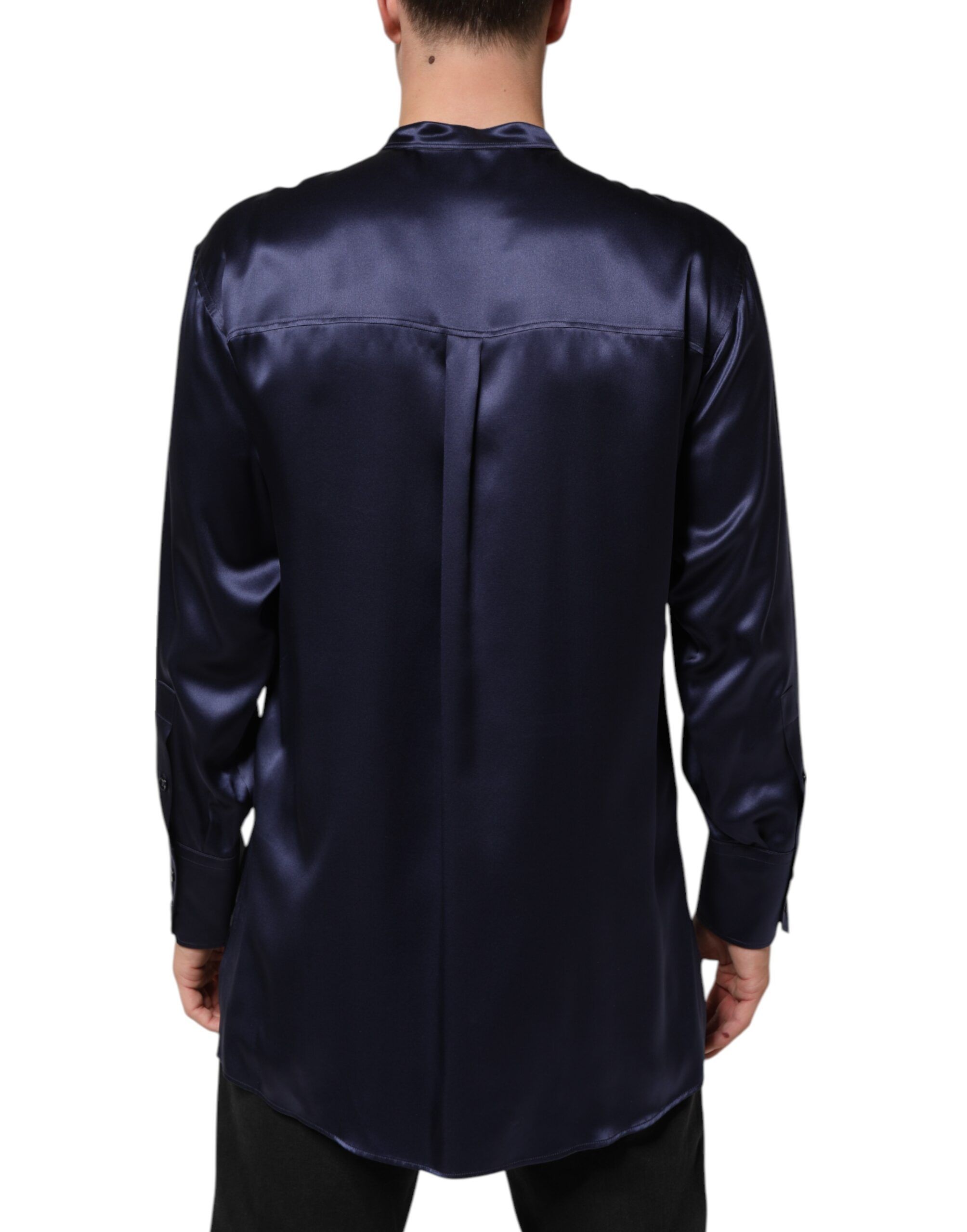 Navy Silk Long Sleeve Mandarin Collar Men's Shirt (Pre-Owned) - Dolce & Gabbana - Modalova