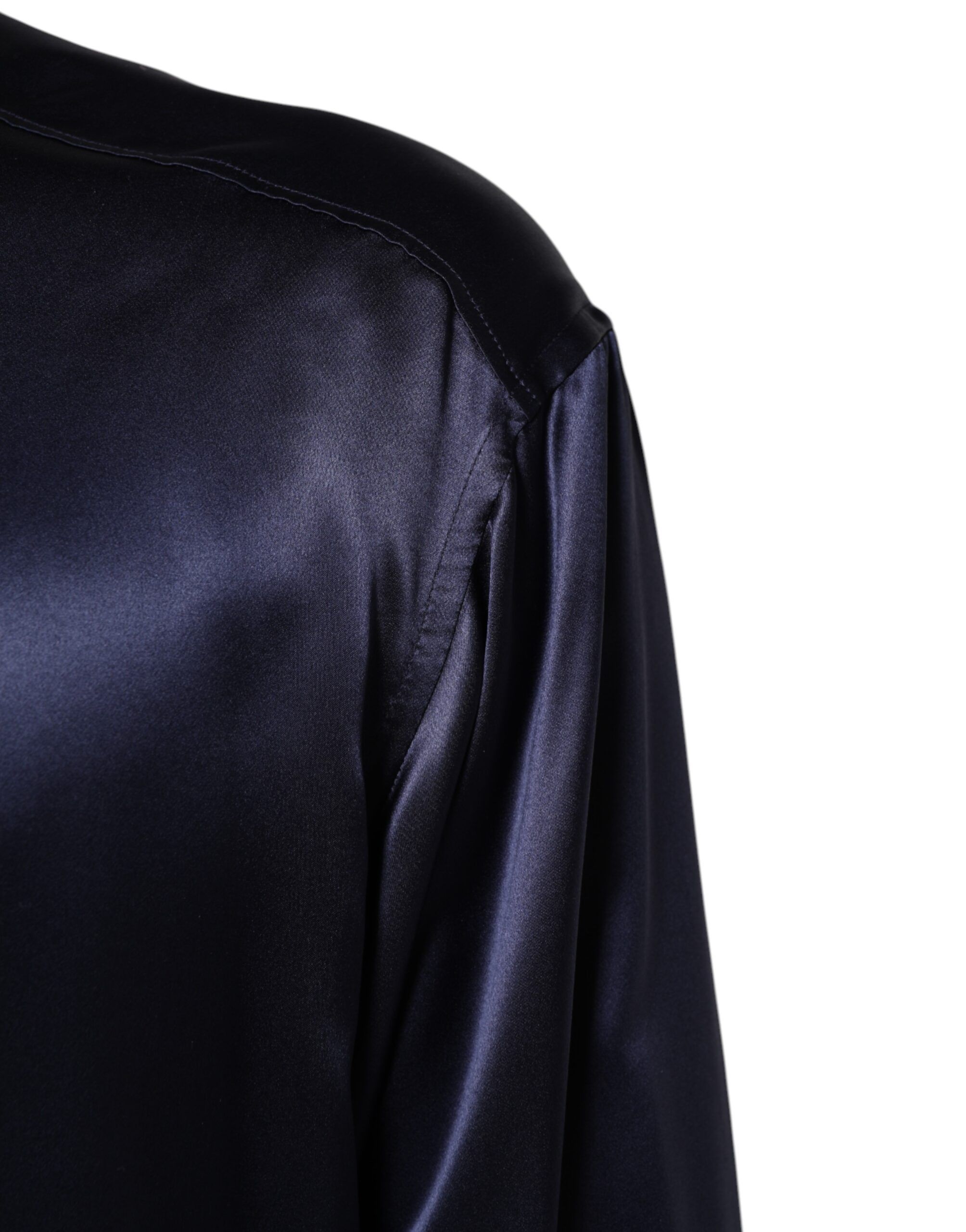 Navy Silk Long Sleeve Mandarin Collar Men's Shirt (Pre-Owned) - Dolce & Gabbana - Modalova