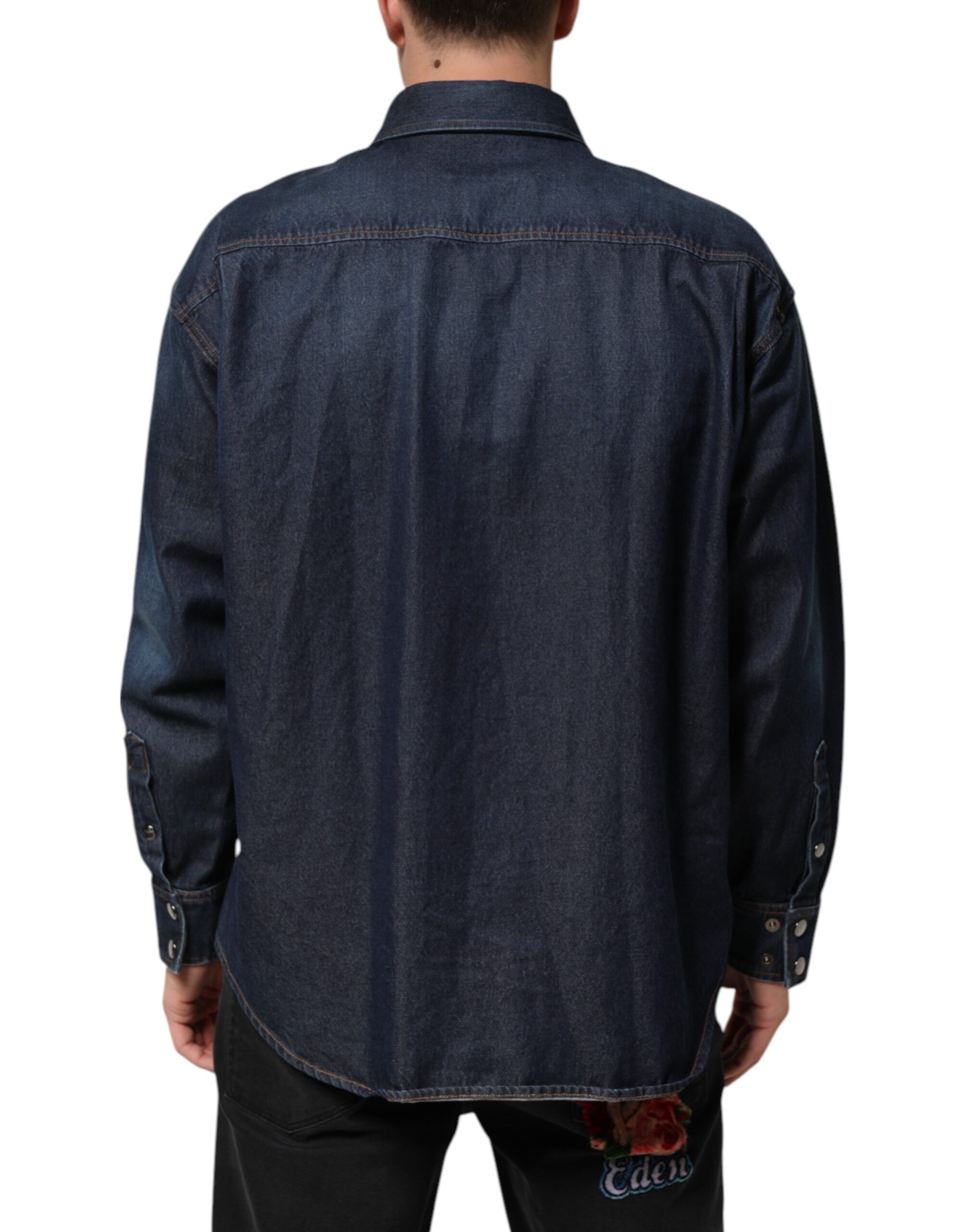 Denim Button Casual Logo Patch Men Men's Shirt - Dolce & Gabbana - Modalova