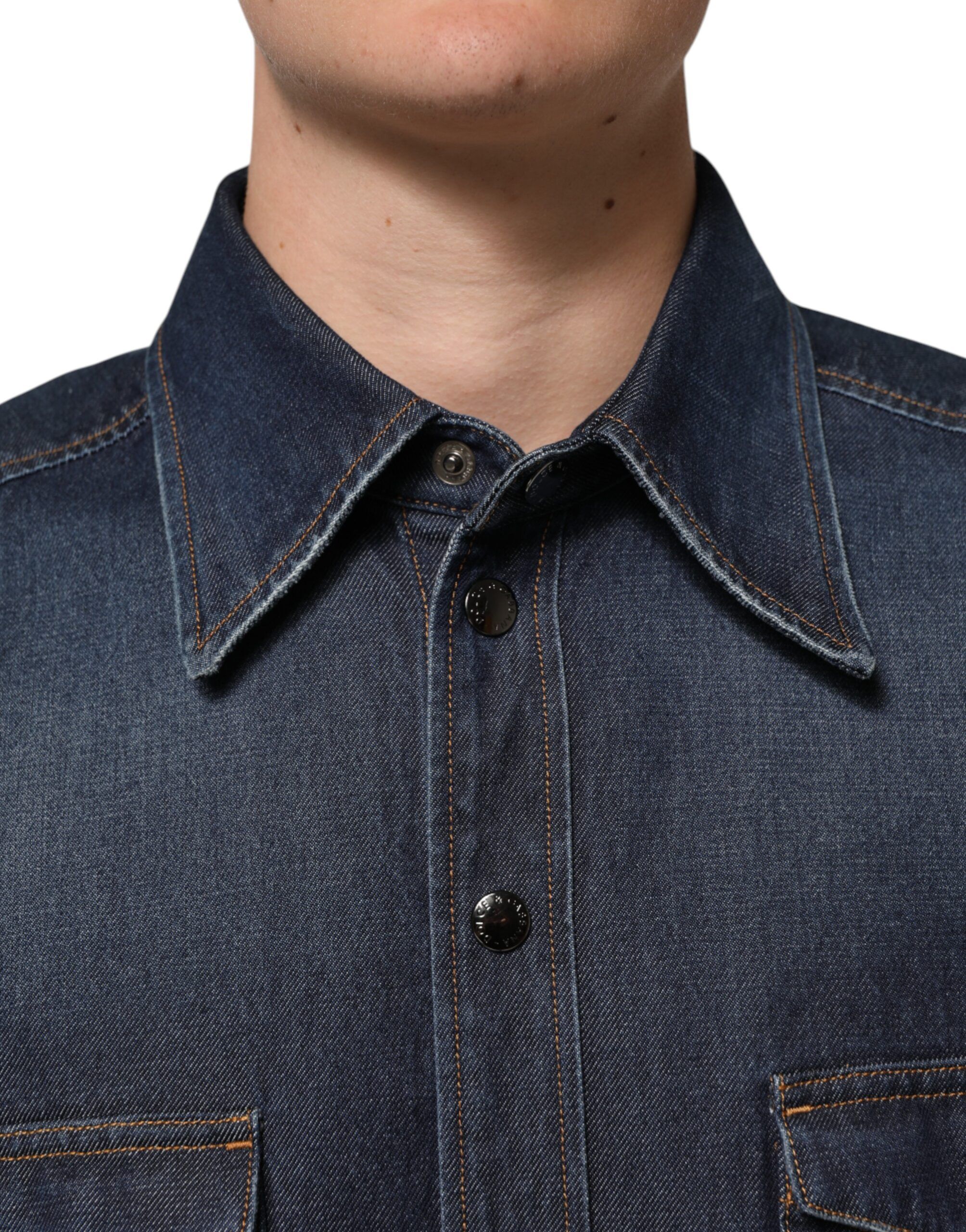 Denim Button Casual Logo Patch Men Men's Shirt - Dolce & Gabbana - Modalova
