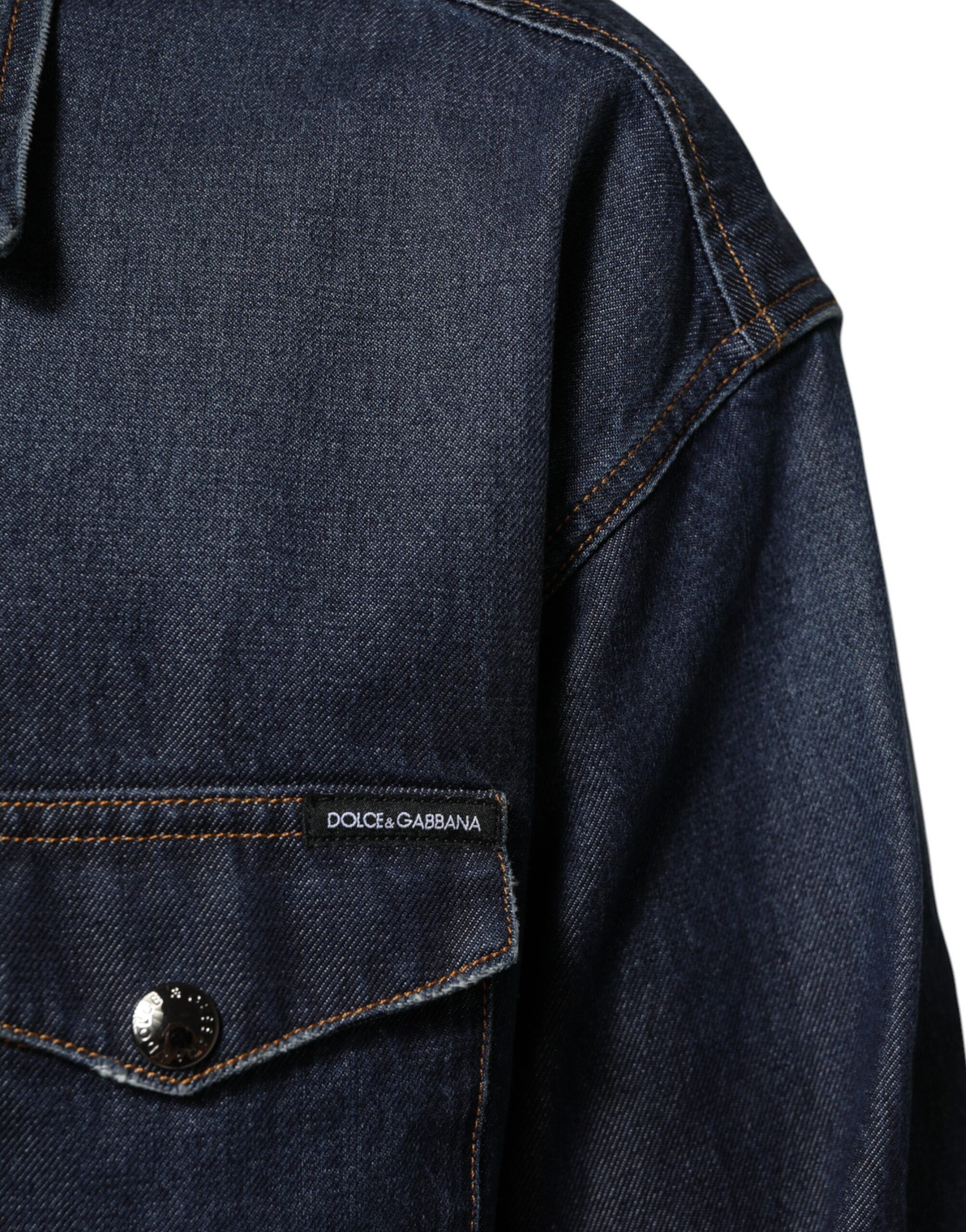 Denim Button Casual Logo Patch Men Men's Shirt - Dolce & Gabbana - Modalova