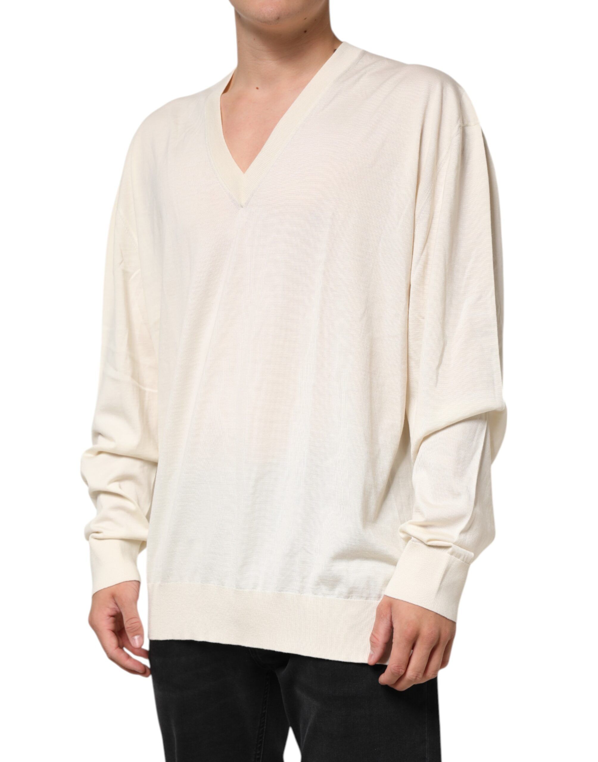 Ivory Virgin Wool Men V-Neck Knit Men's Sweater (Pre-Owned) - Dolce & Gabbana - Modalova