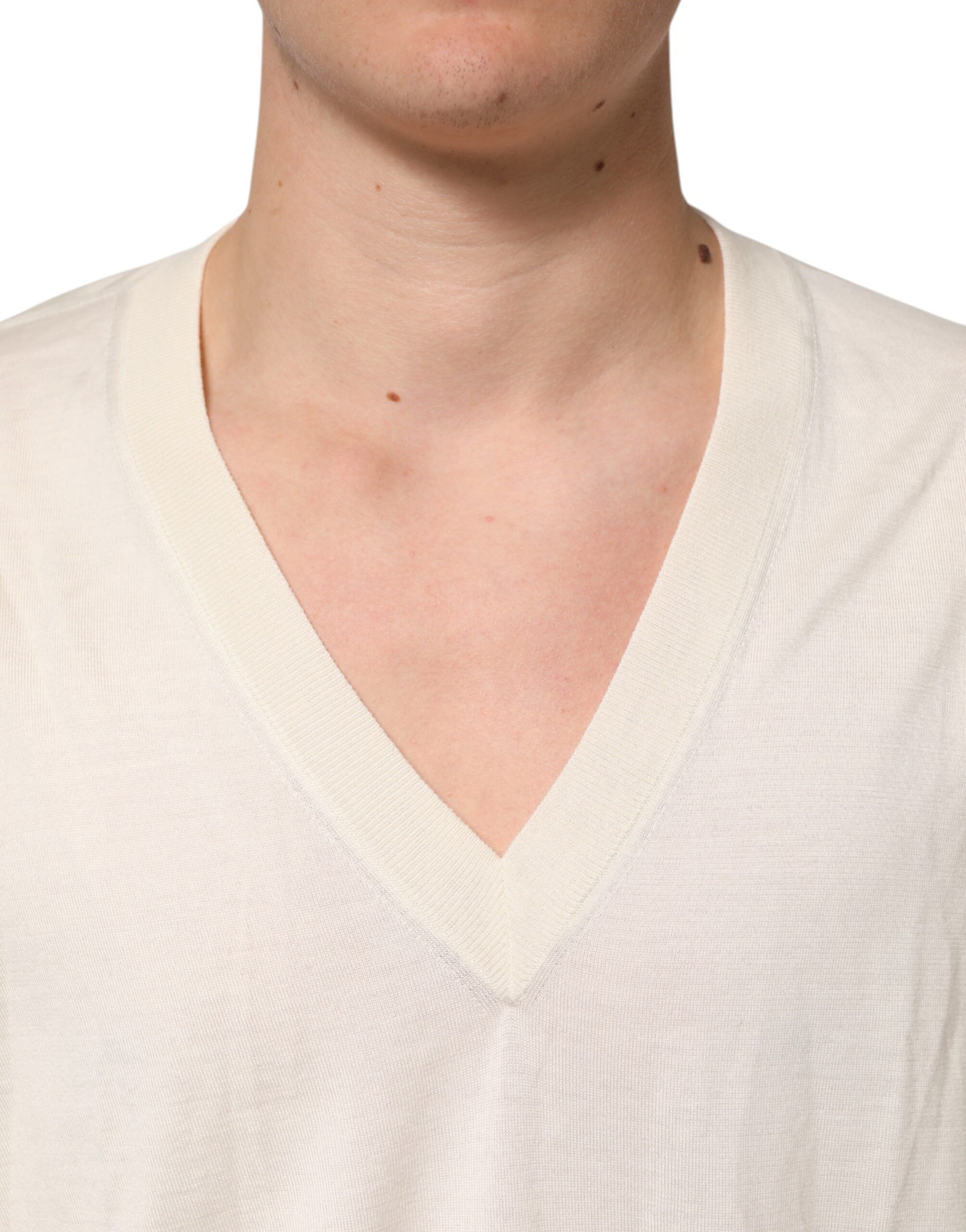 Ivory Virgin Wool Men V-Neck Knit Men's Sweater (Pre-Owned) - Dolce & Gabbana - Modalova