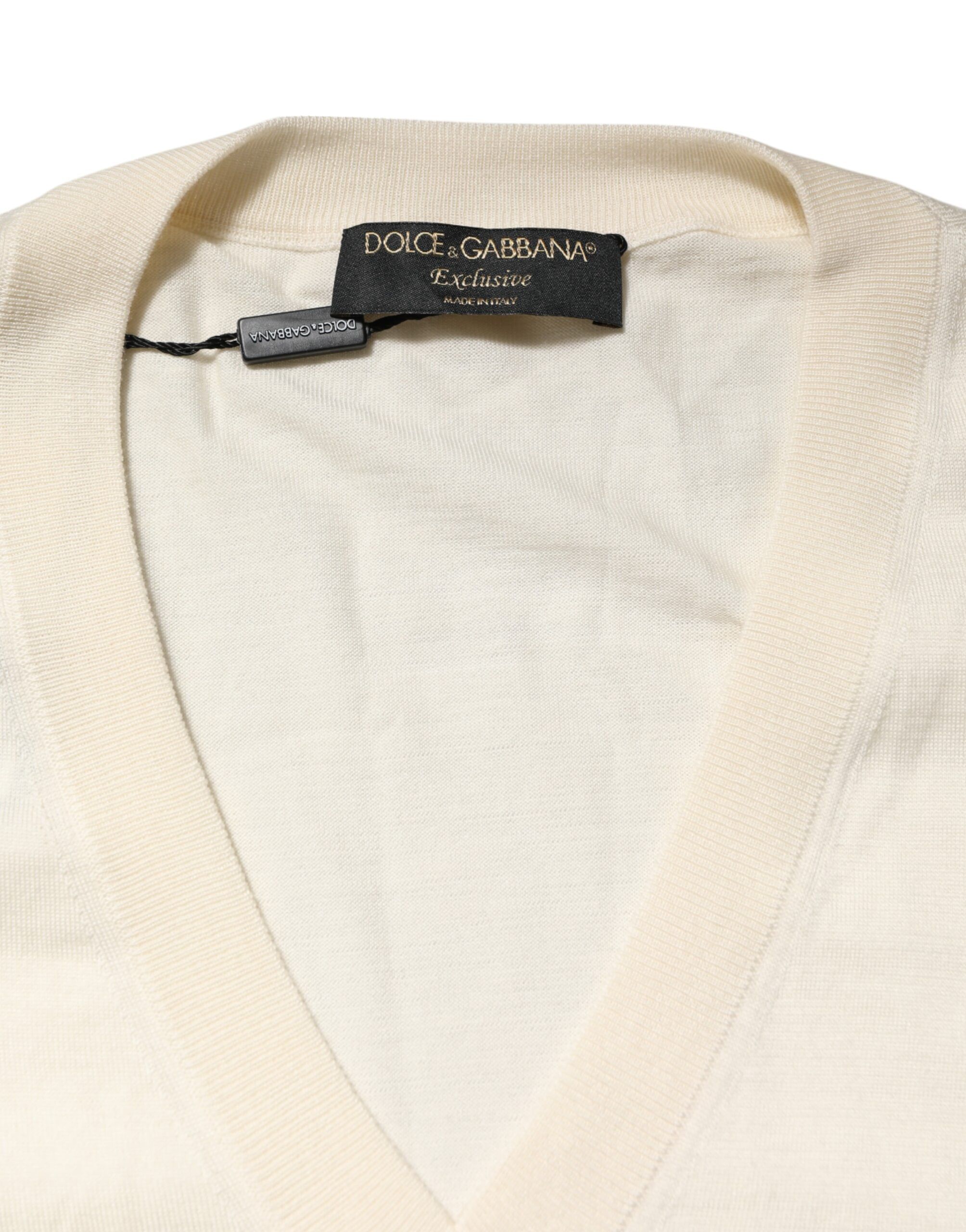 Ivory Virgin Wool Men V-Neck Knit Men's Sweater (Pre-Owned) - Dolce & Gabbana - Modalova