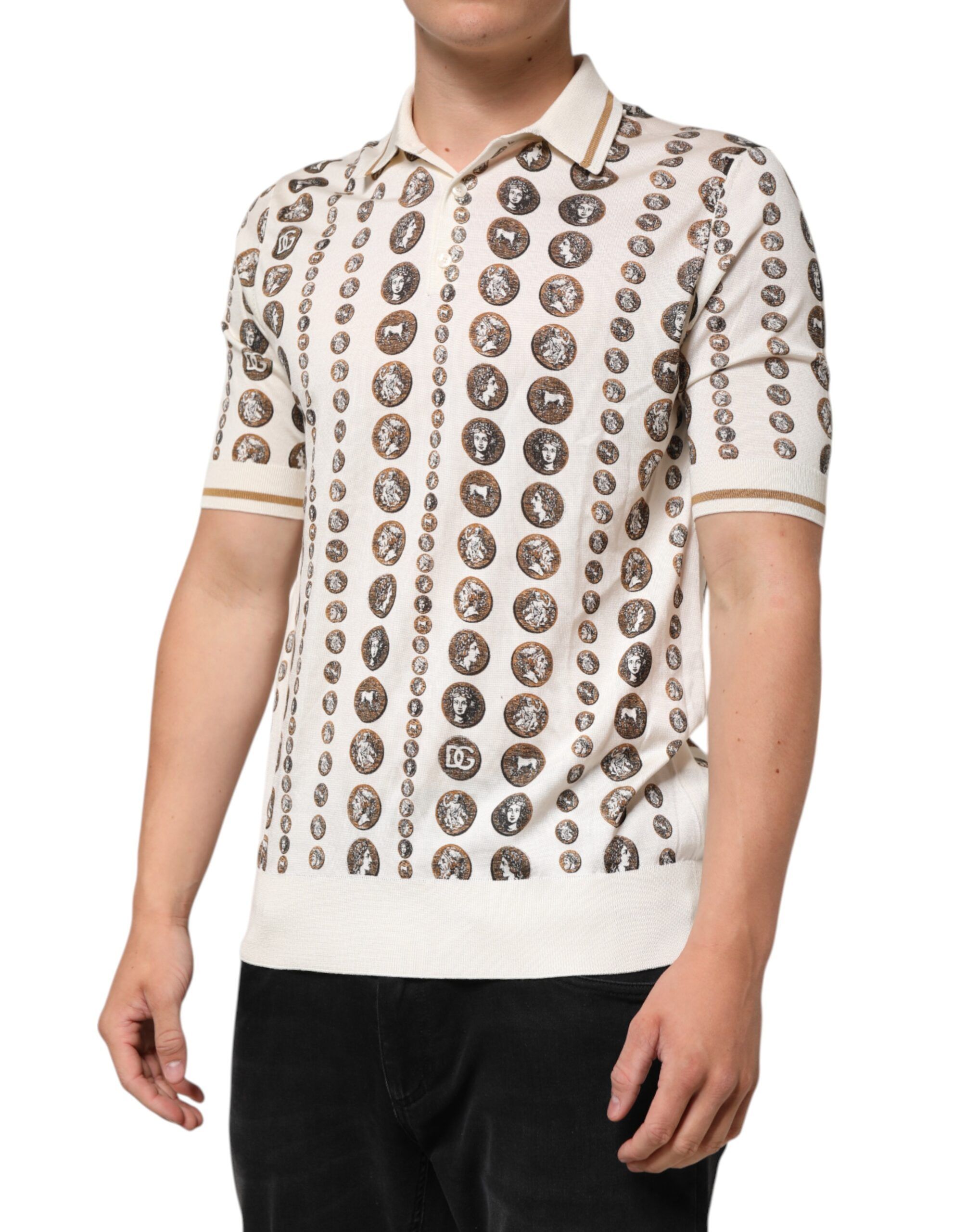 Silk Ivory Coin Print Logo Men Polo Men's T-shirt - Dolce & Gabbana - Modalova