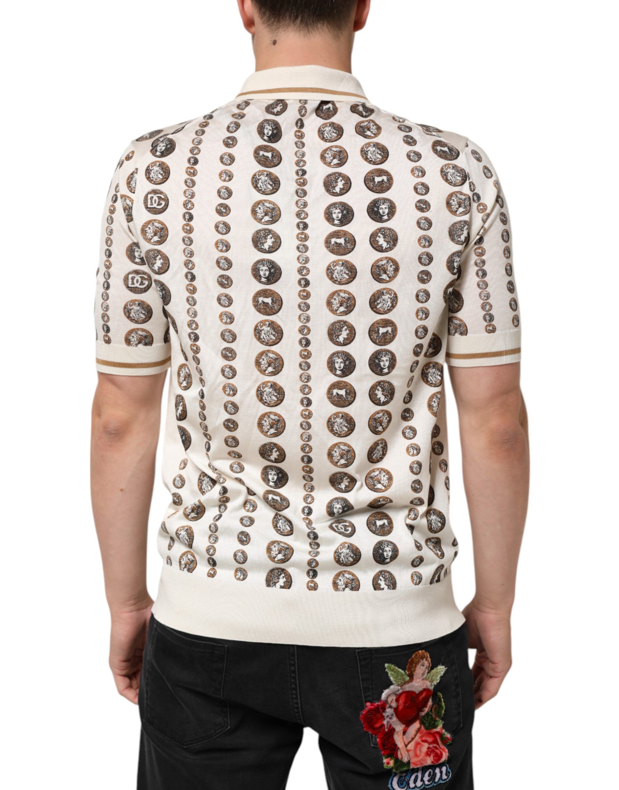 Silk Ivory Coin Print Logo Men Polo Men's T-shirt - Dolce & Gabbana - Modalova