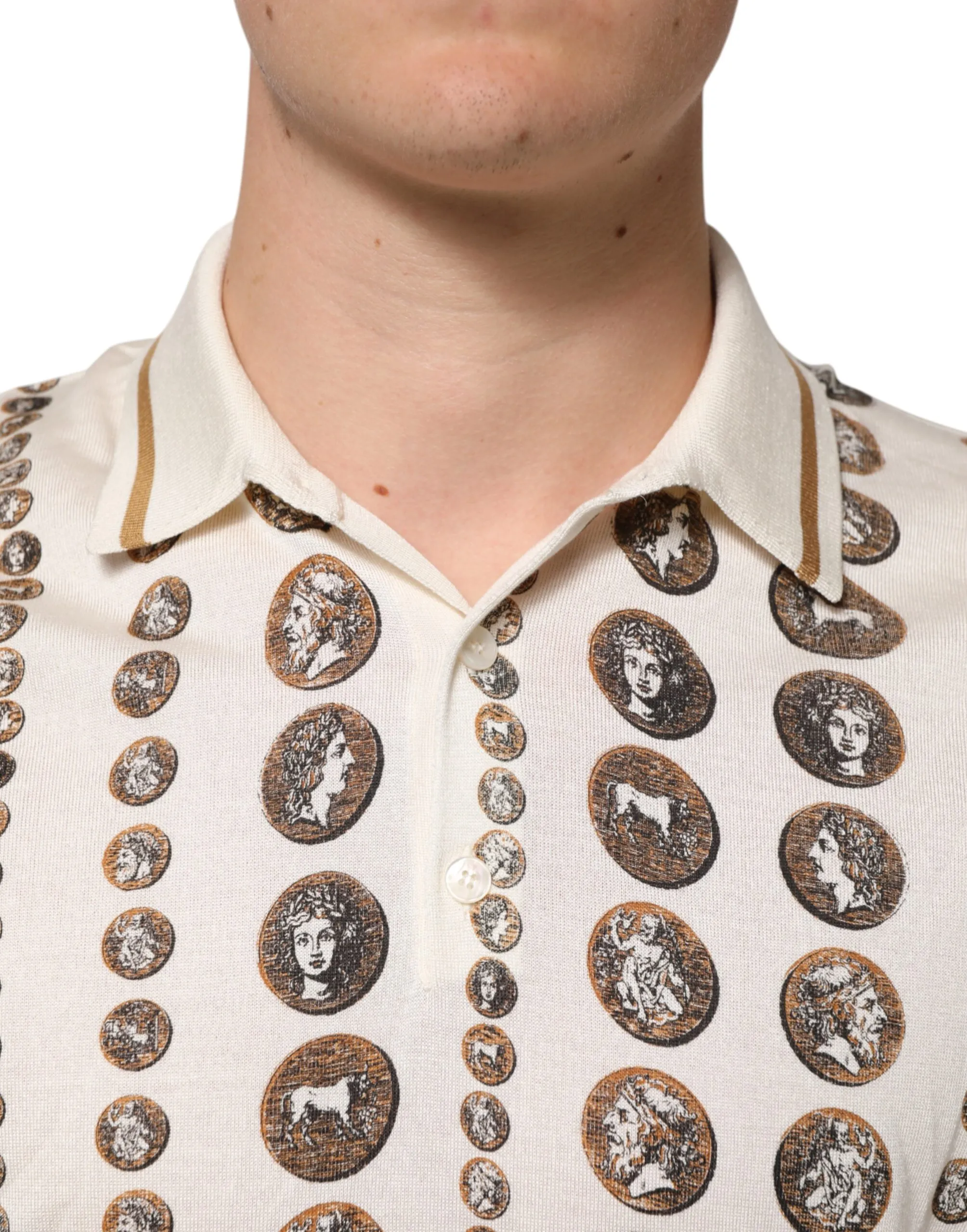 Silk Ivory Coin Print Logo Men Polo Men's T-shirt - Dolce & Gabbana - Modalova