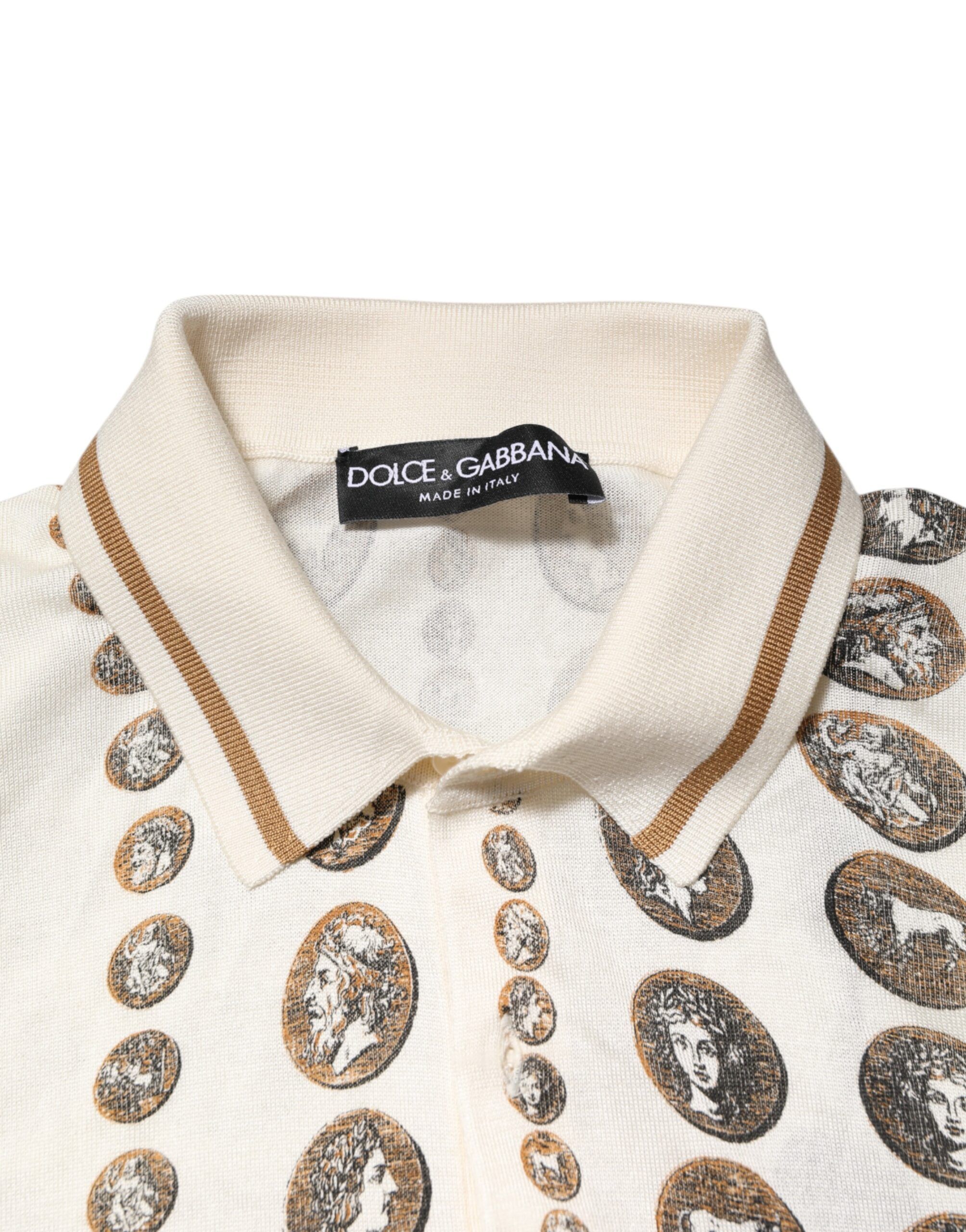 Silk Ivory Coin Print Logo Men Polo Men's T-shirt - Dolce & Gabbana - Modalova