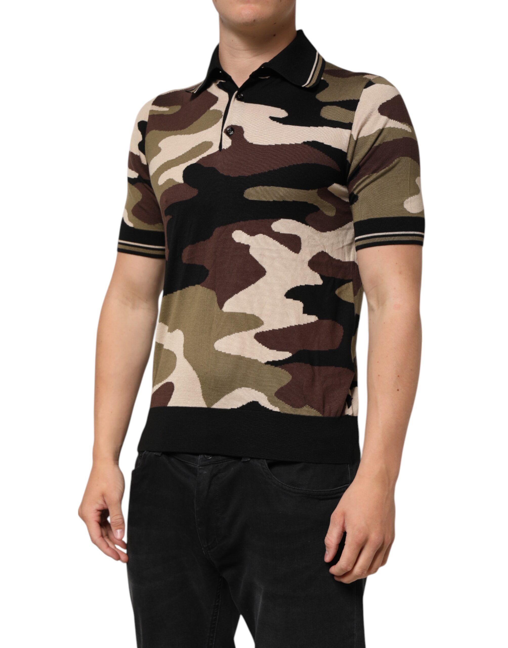 Camouflage Silk Military Polo Men's T-shirt - Dolce & Gabbana - Modalova