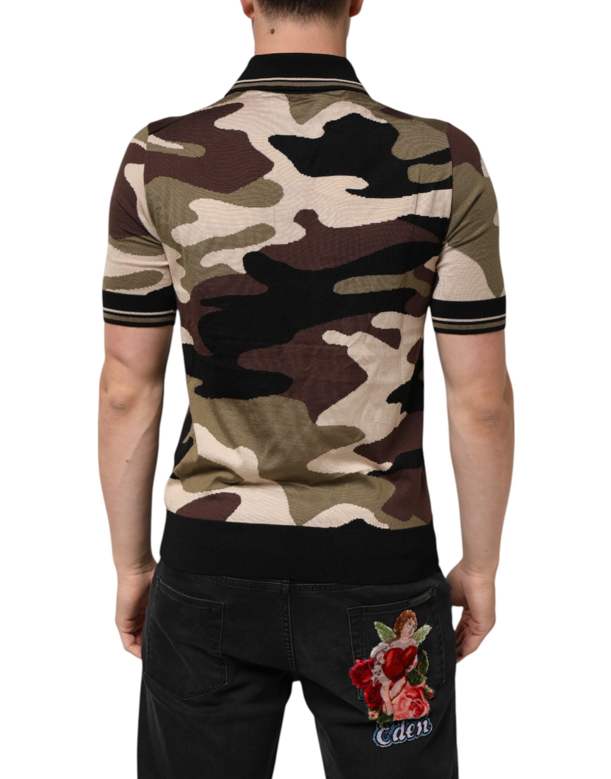 Camouflage Silk Military Polo Men's T-shirt - Dolce & Gabbana - Modalova